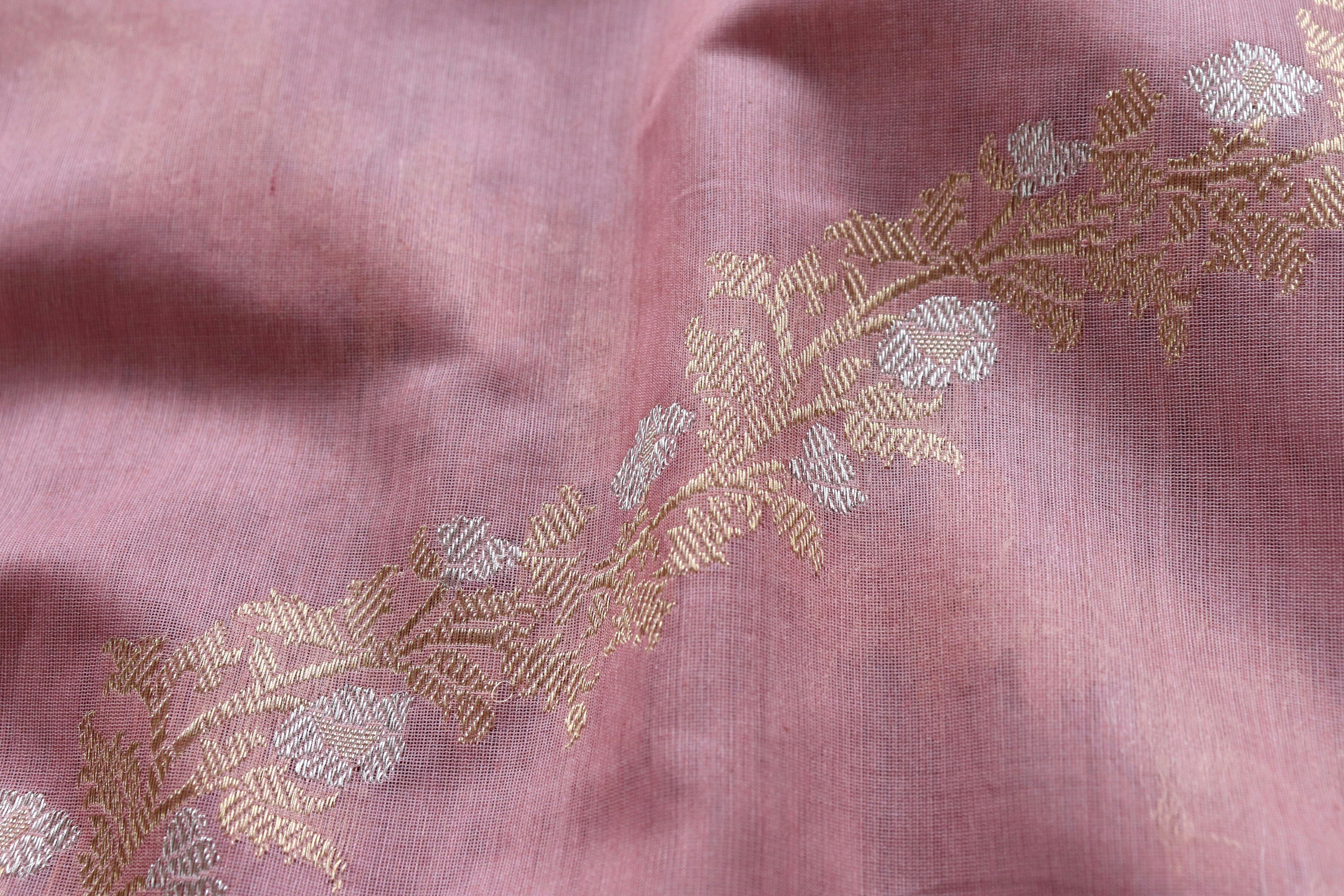 Pink Aada Jangla Pure Kora Silk Banarasi Saree