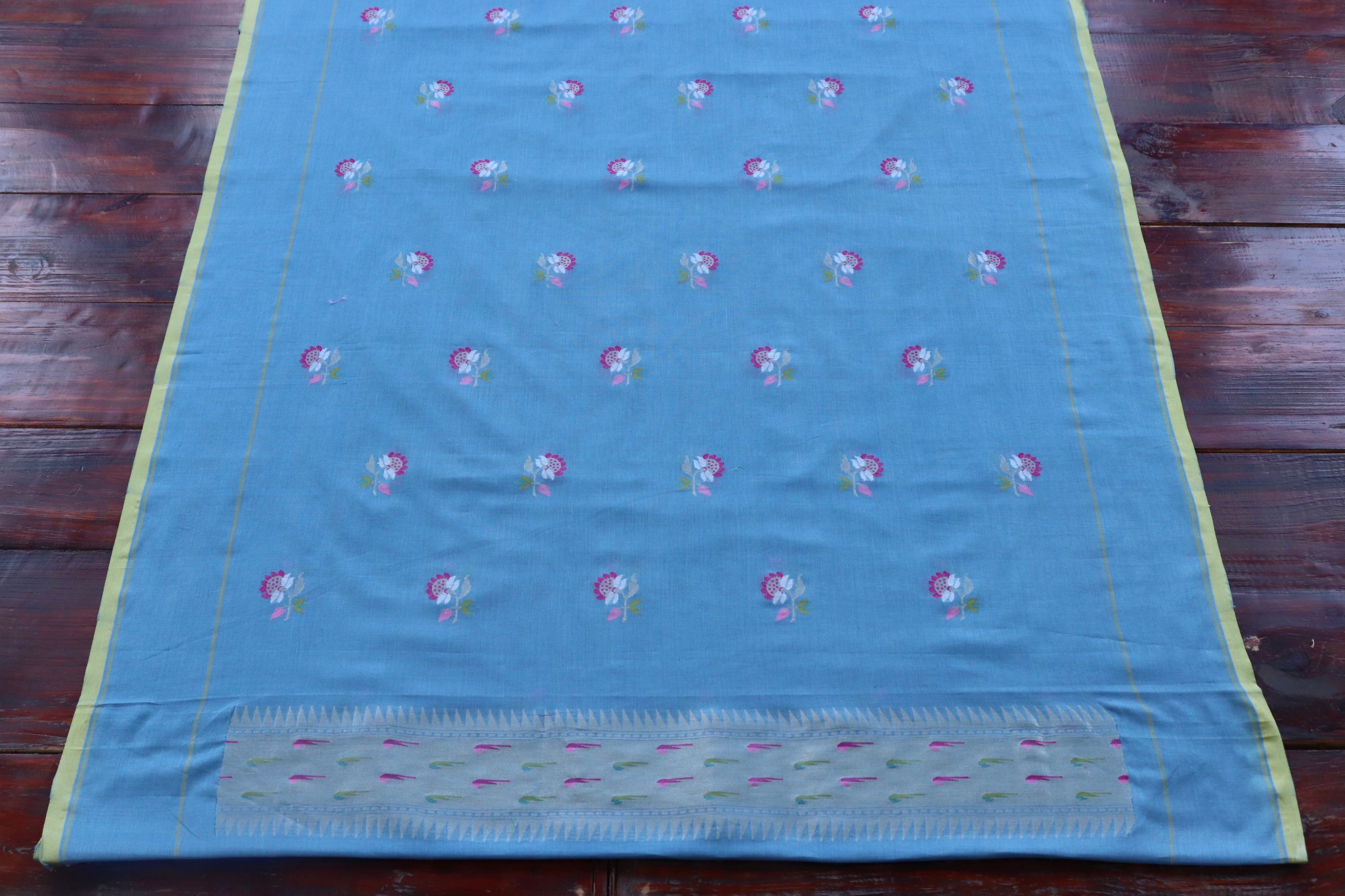 Blue Cotton Handloom Banarasi Suit Set
