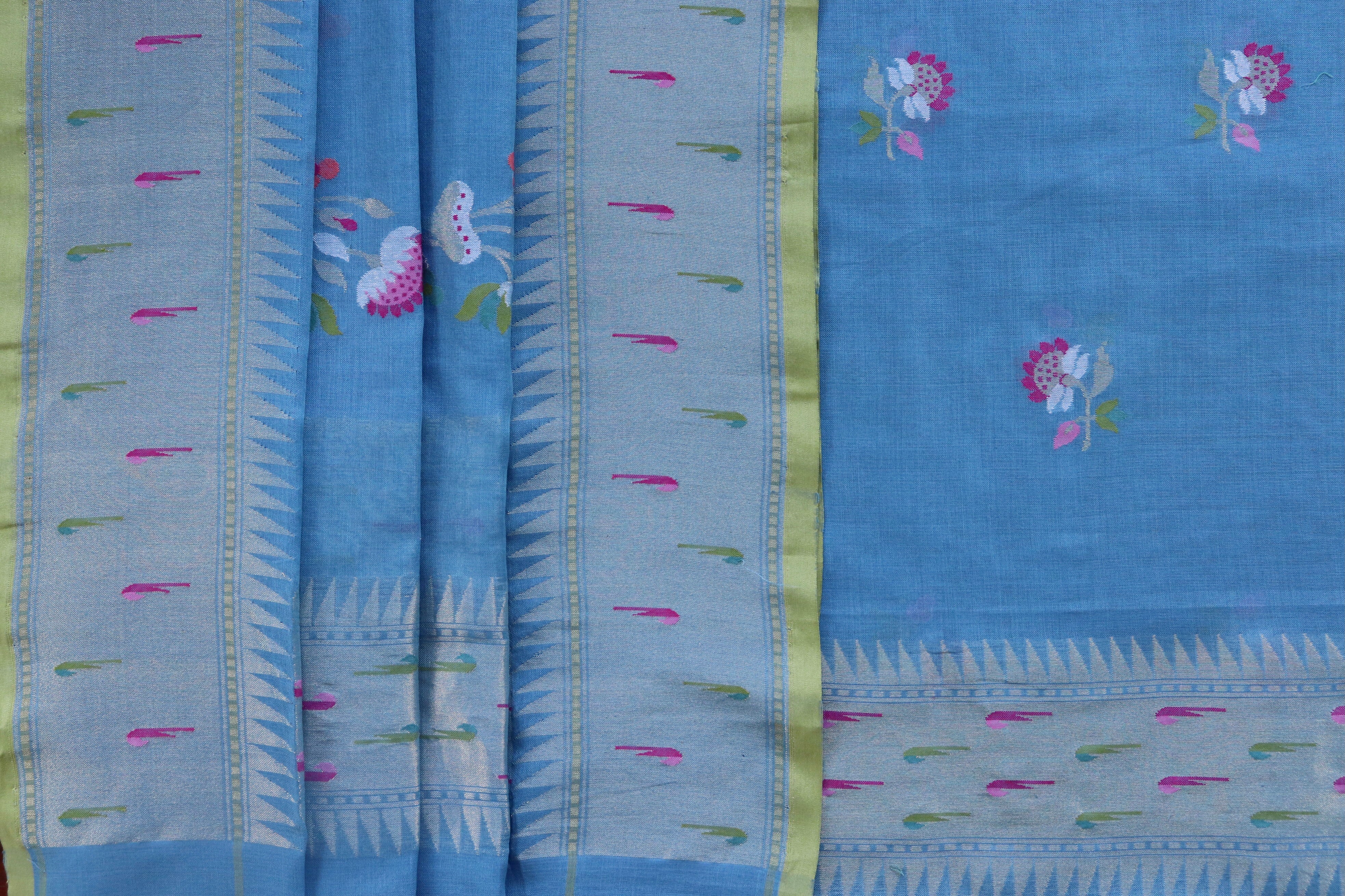 Blue Cotton Handloom Banarasi Suit Set
