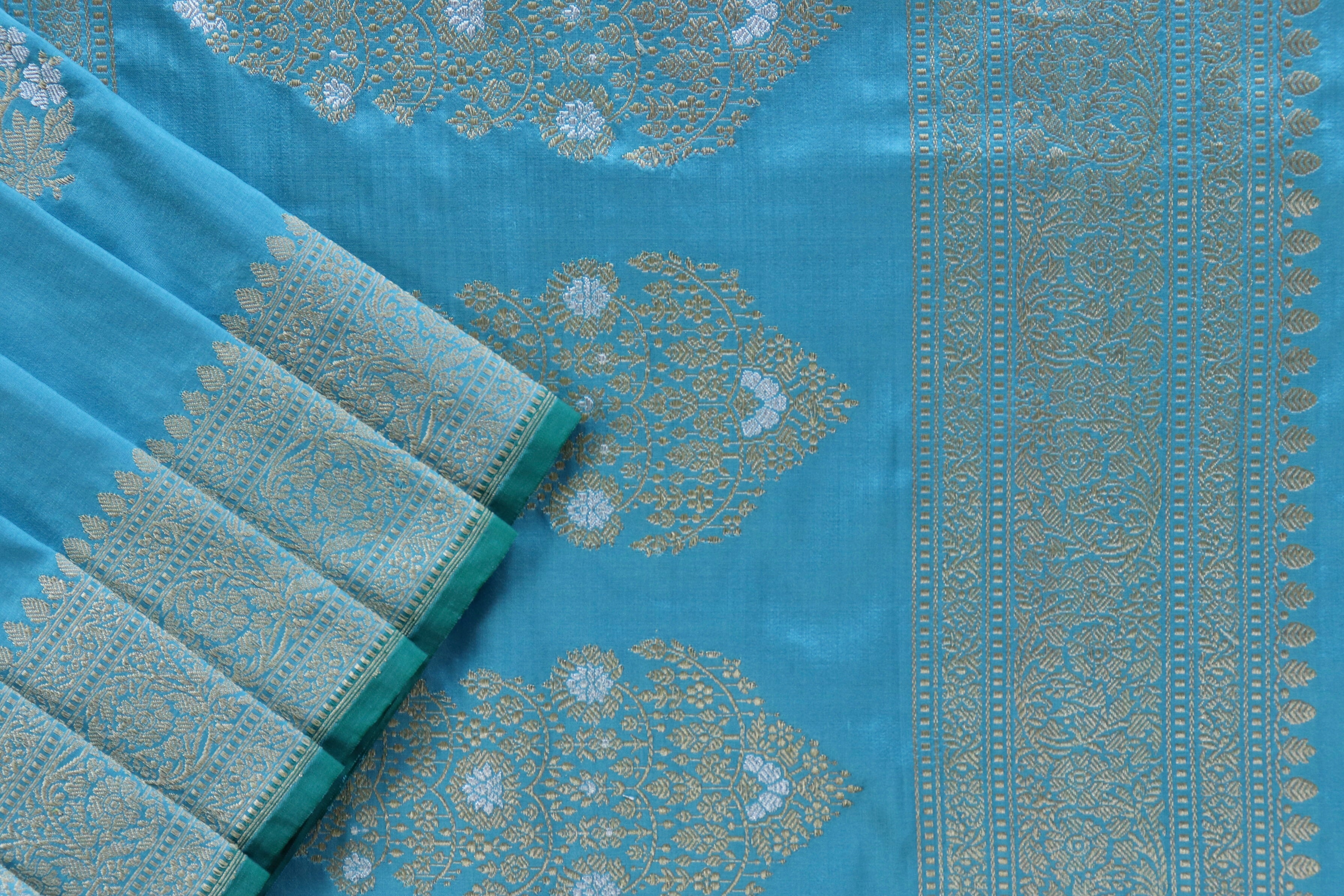 Sky Blue Phool Buta Pure Silk Handloom Banarasi Saree