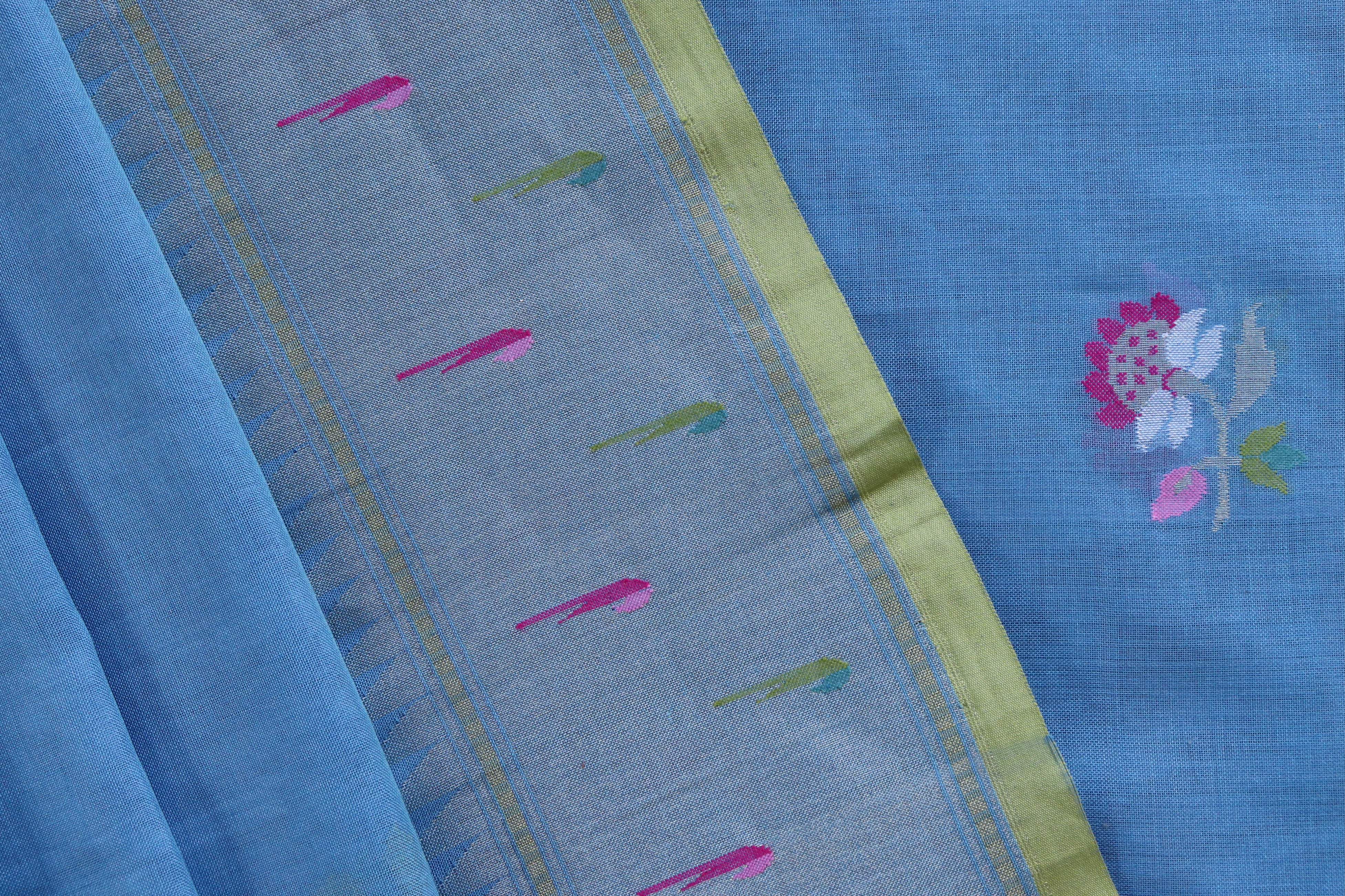 Blue Cotton Handloom Banarasi Suit Set