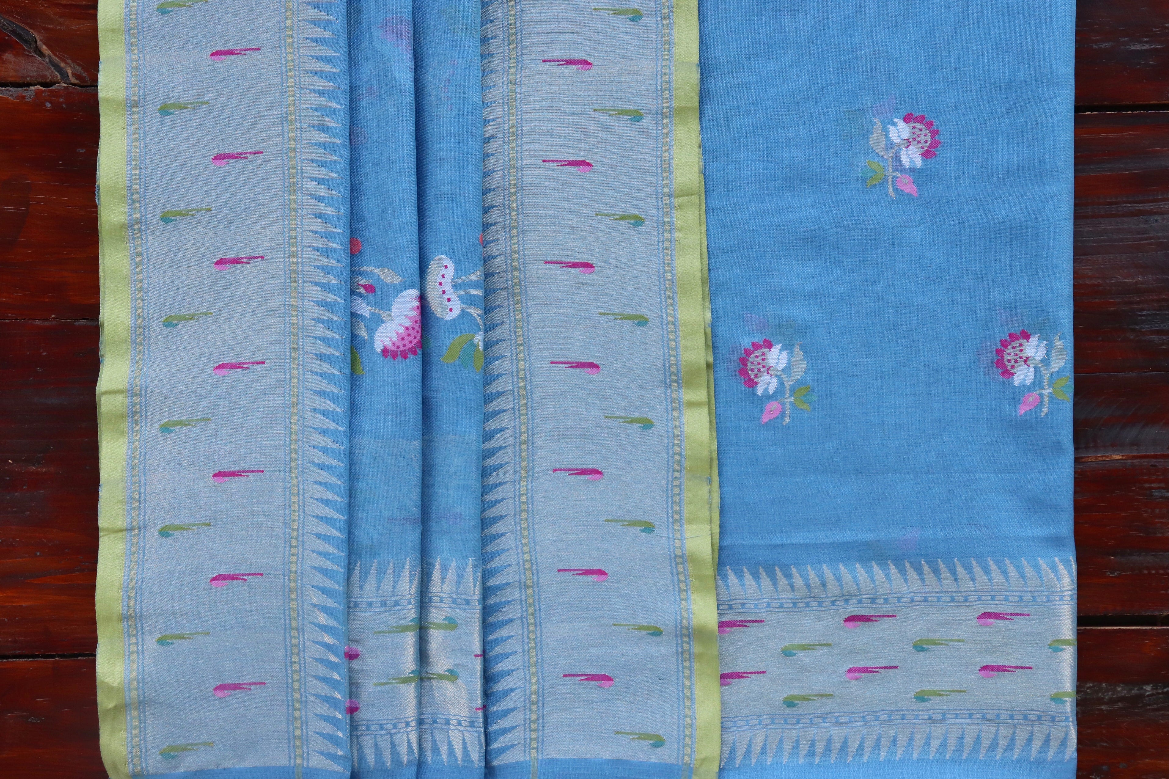 Blue Cotton Handloom Banarasi Suit Set