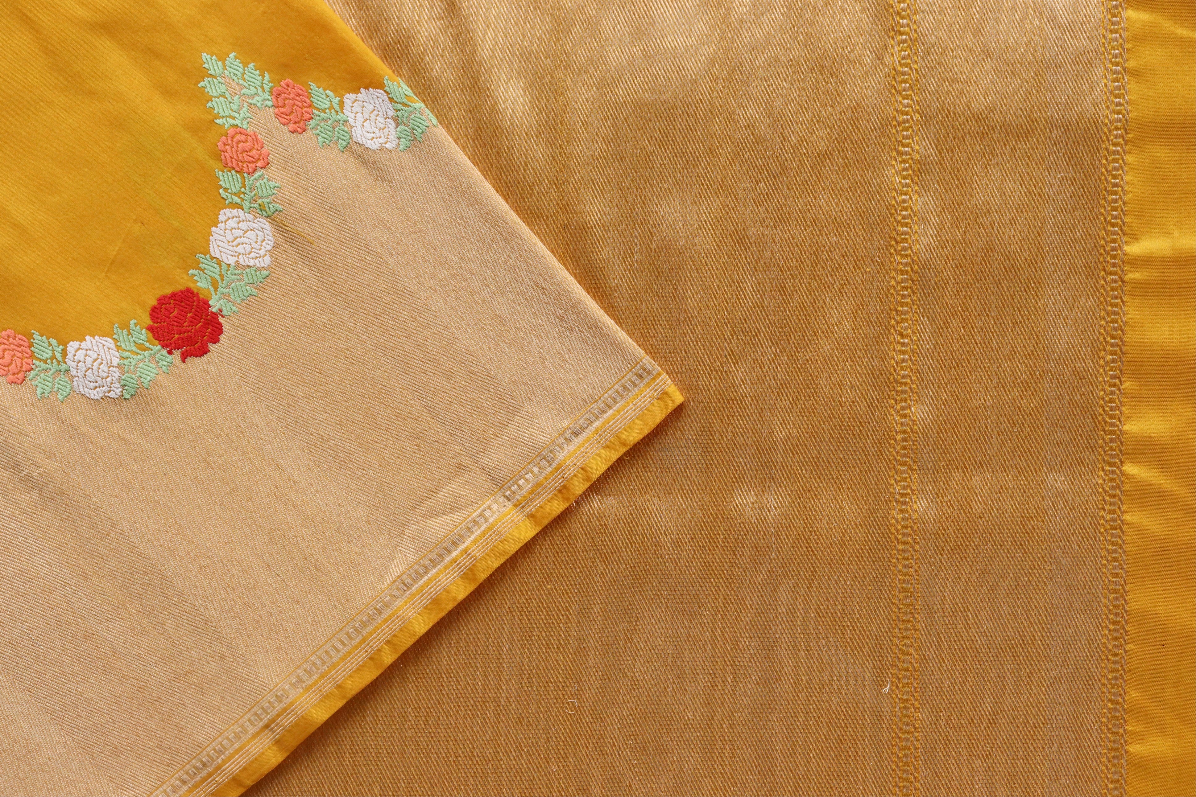 Yellow Floral Border Pure Silk Handloom Banarasi Saree