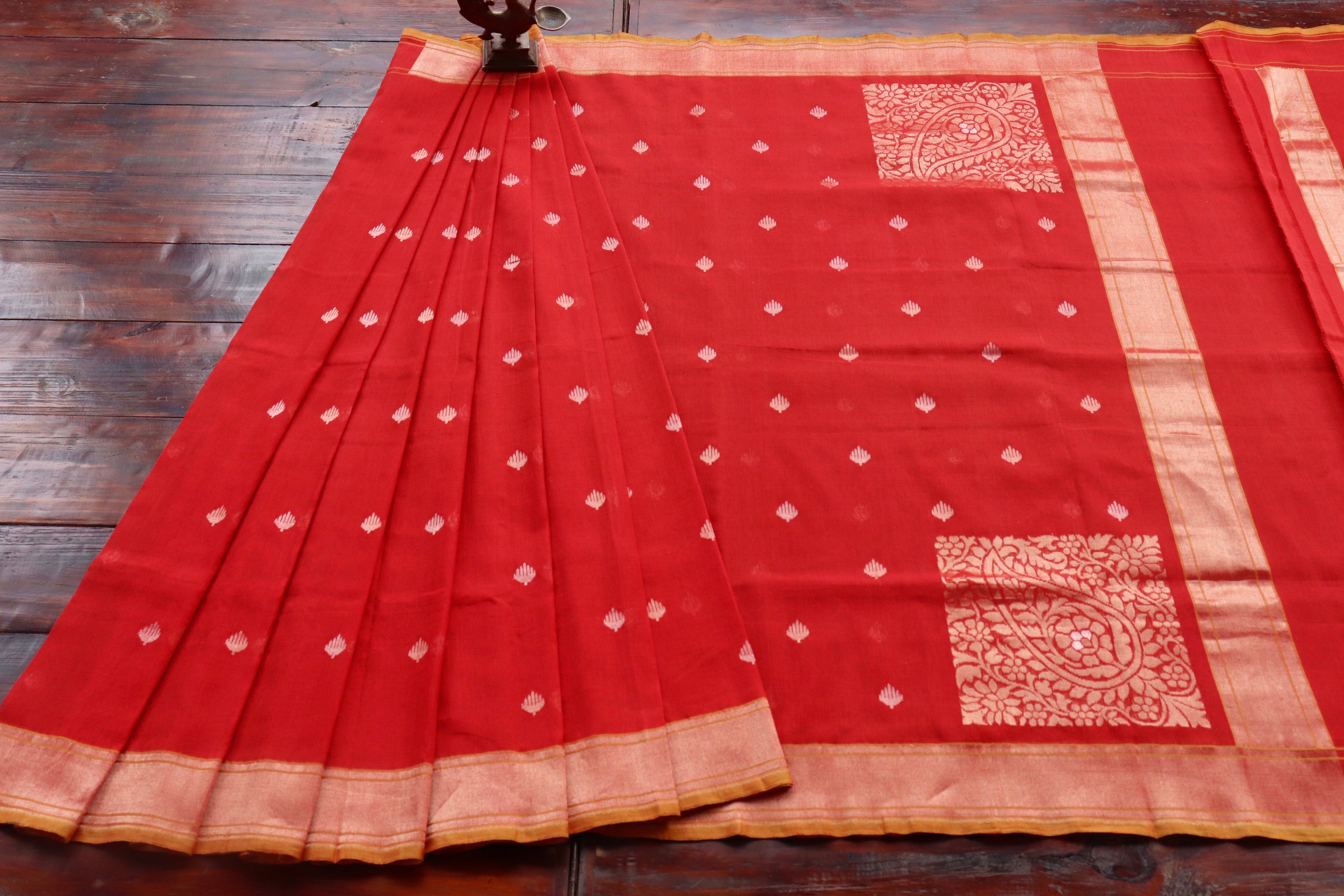 Red Cotton Banarasi Handloom Saree