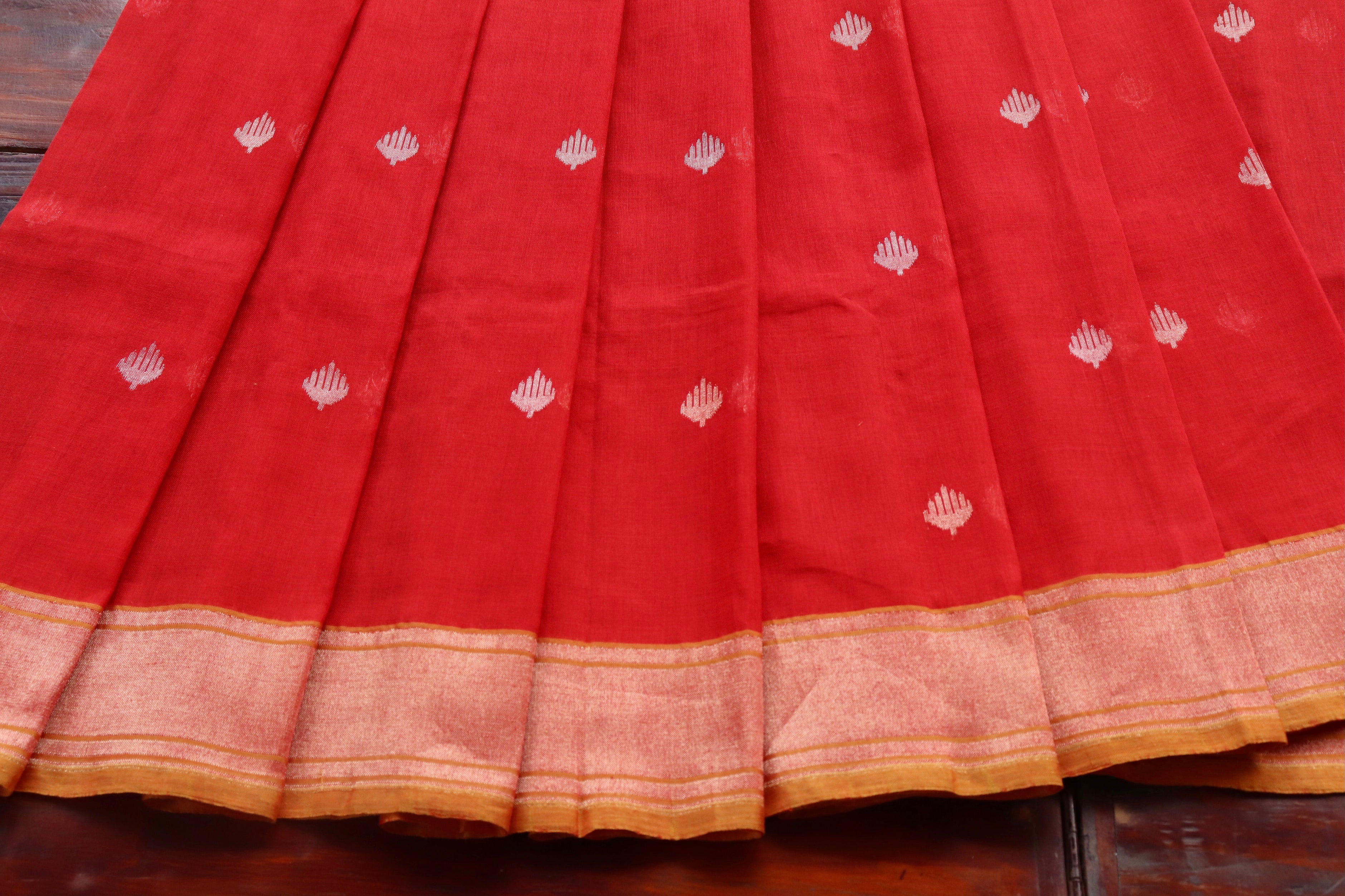 Red Cotton Banarasi Handloom Saree