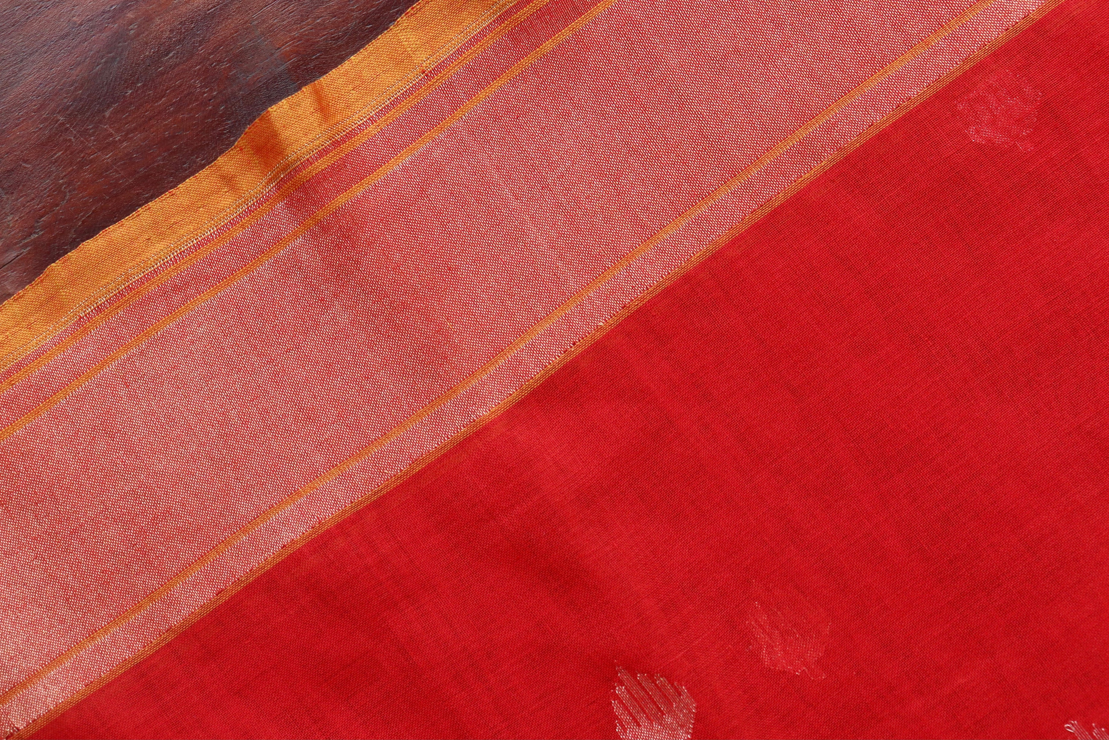 Red Cotton Banarasi Handloom Saree