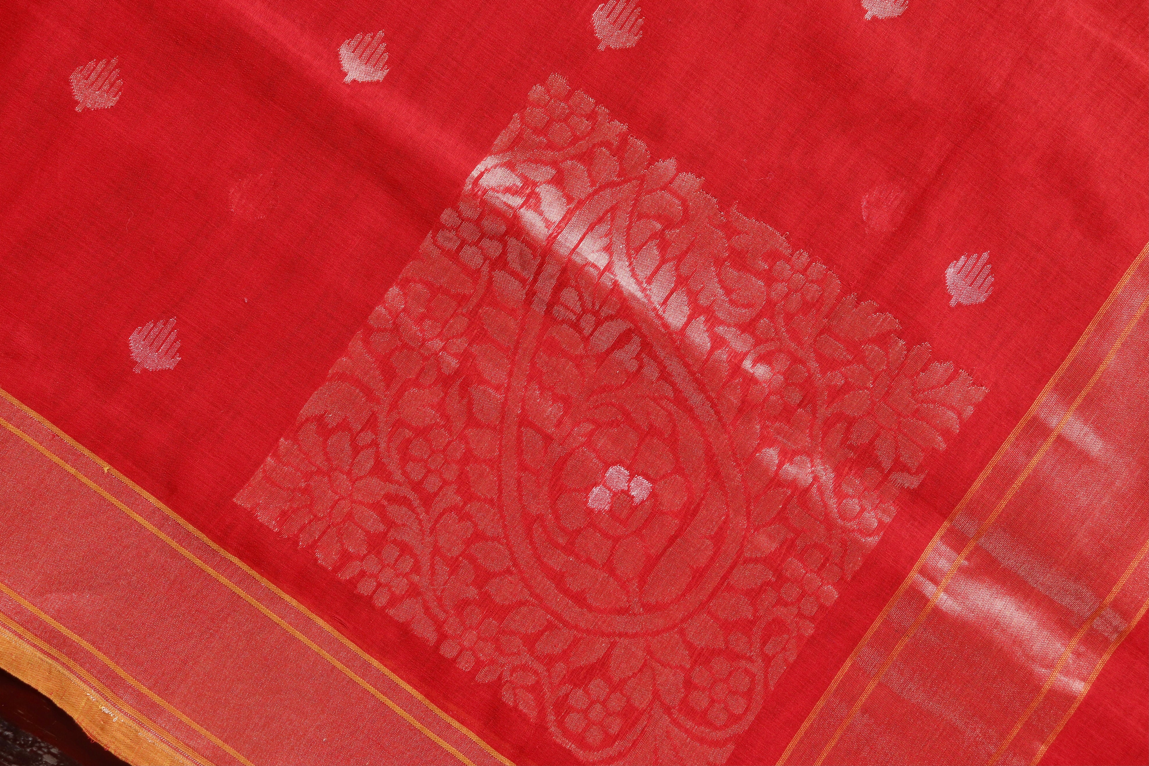 Red Cotton Banarasi Handloom Saree
