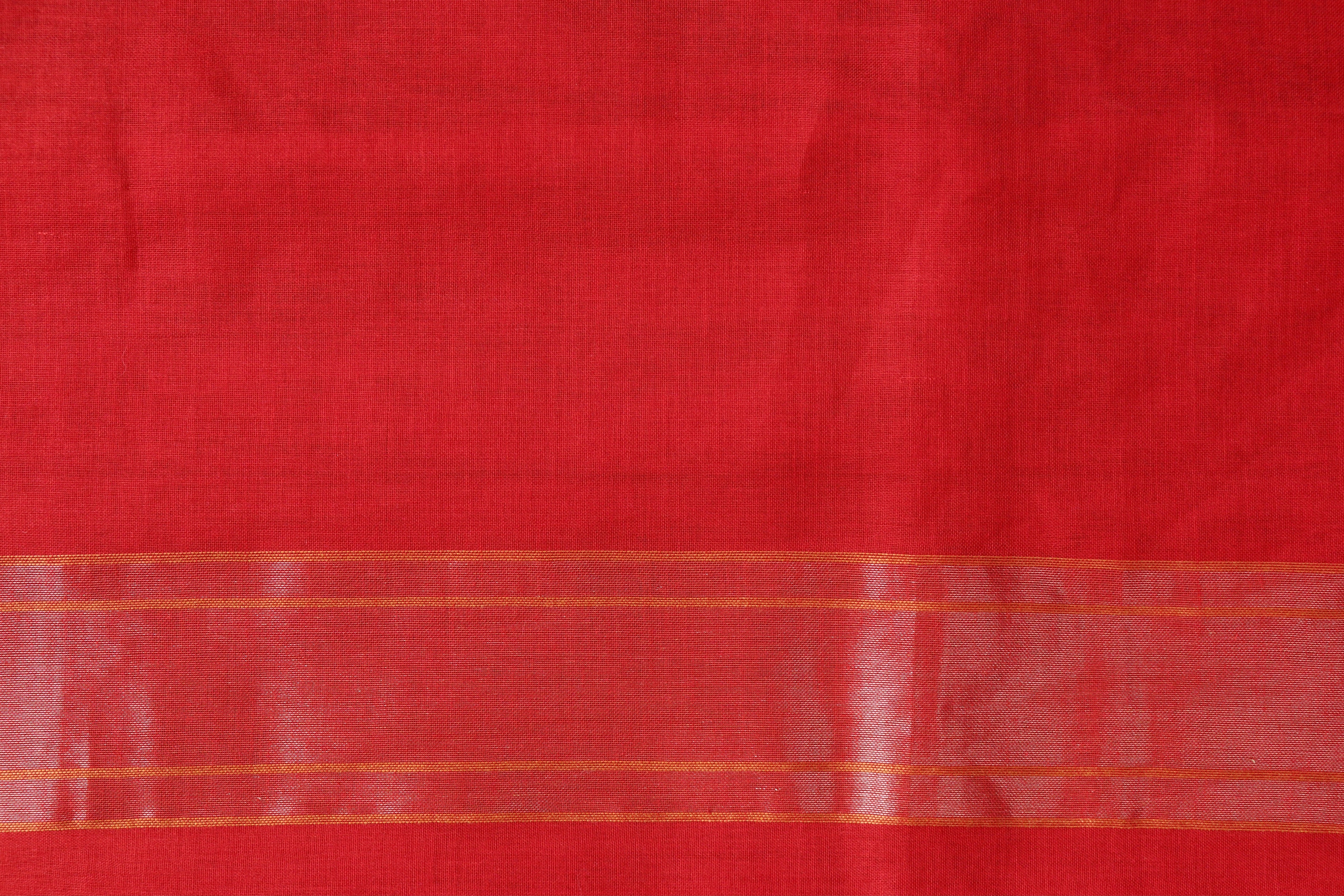 Red Cotton Banarasi Handloom Saree