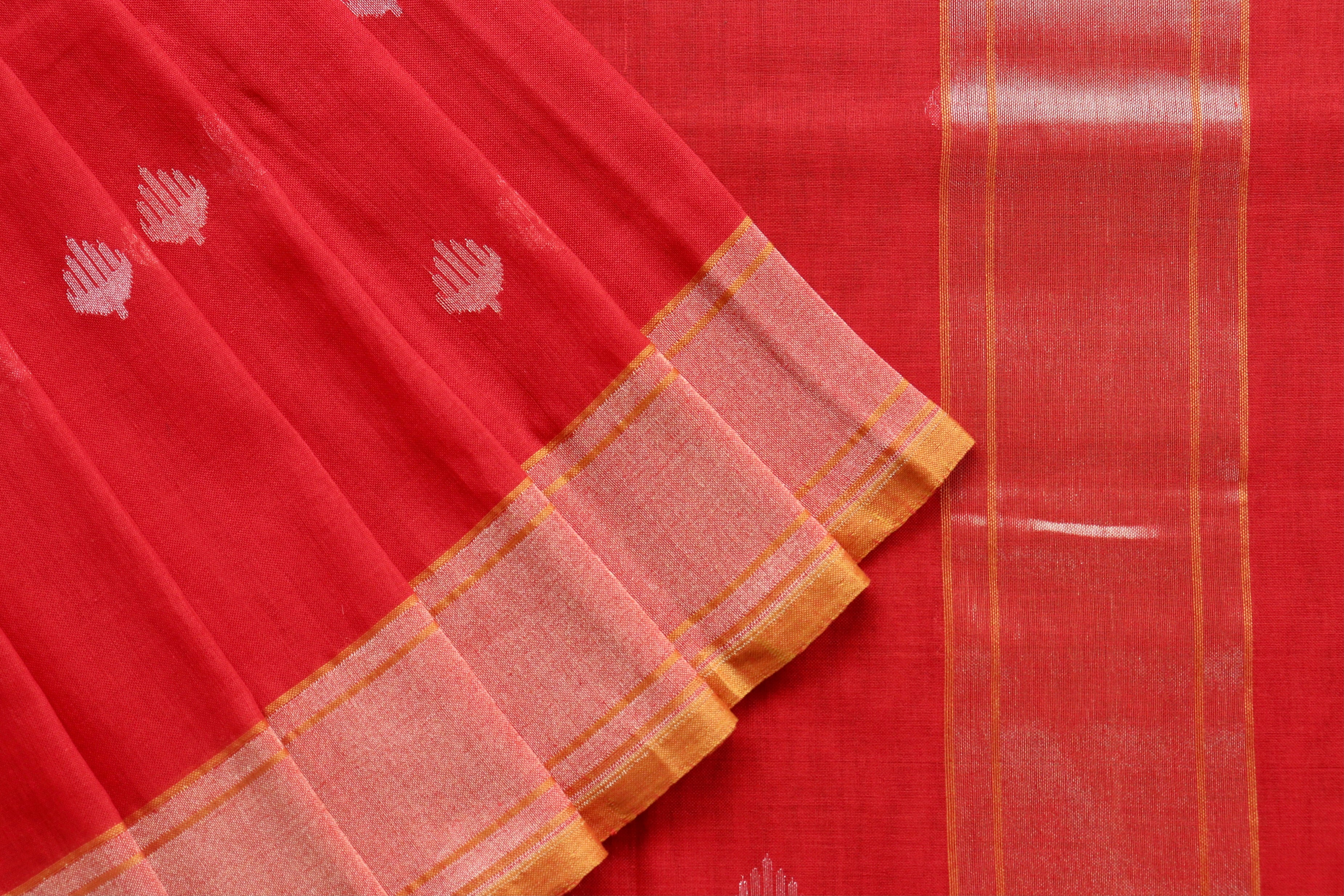 Red Cotton Banarasi Handloom Saree