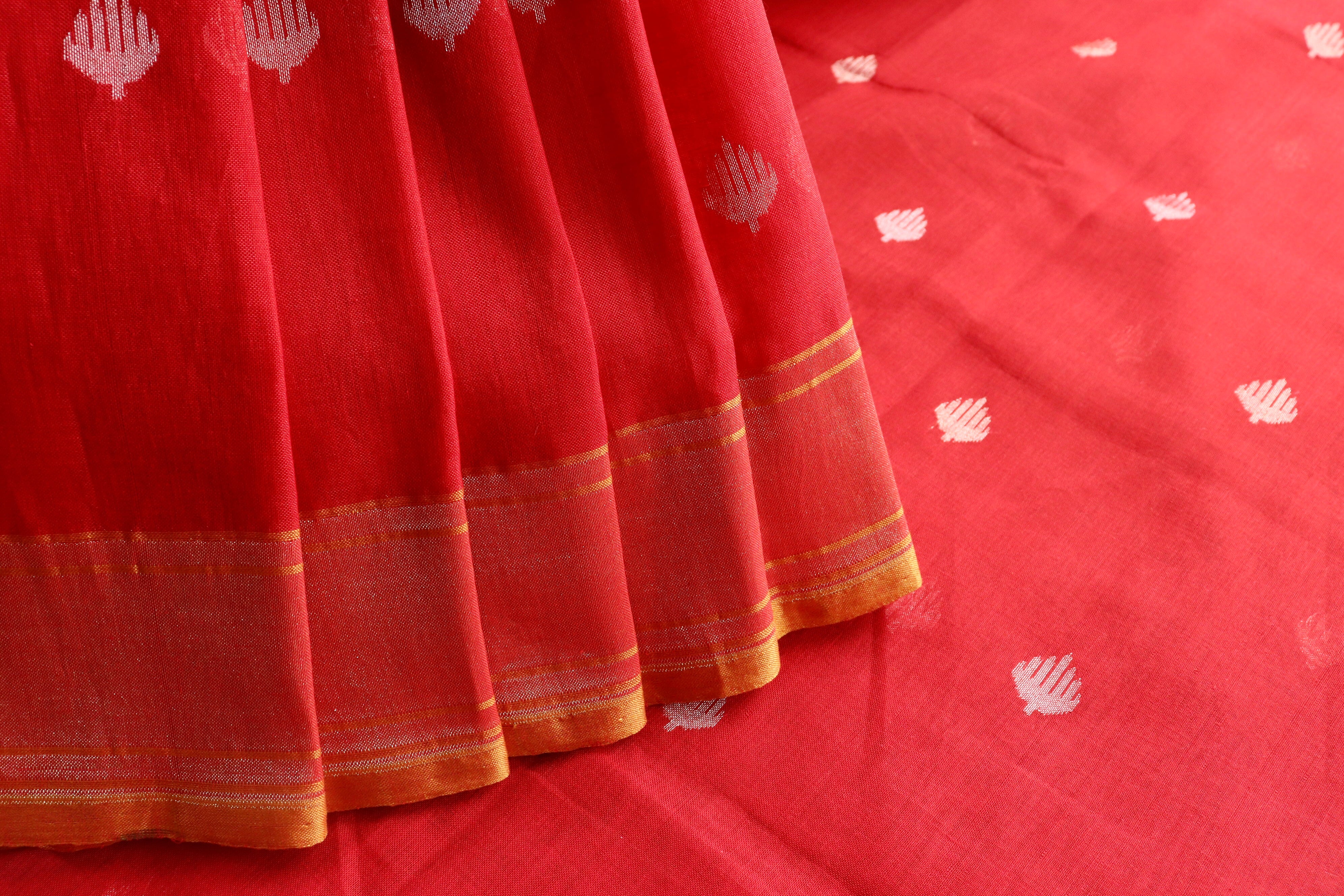 Red Cotton Banarasi Handloom Saree