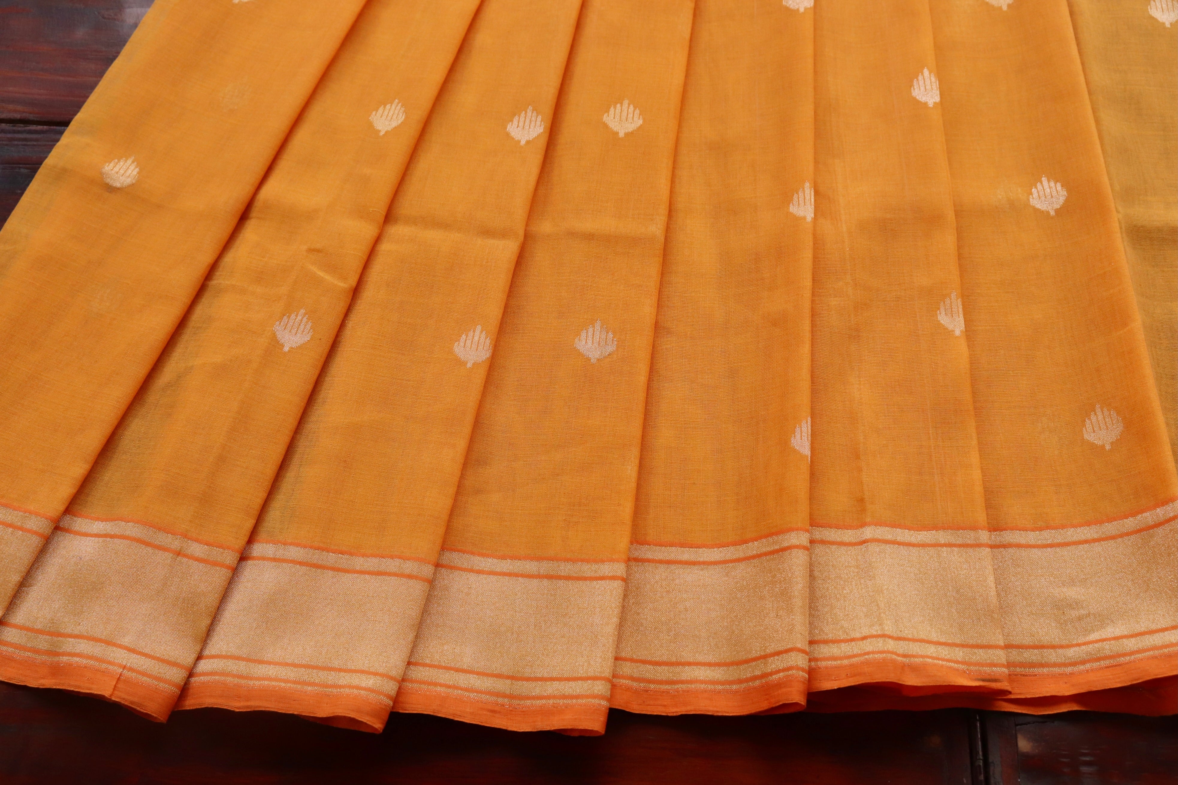 Sunset Yellow Cotton Banarasi Handloom Saree