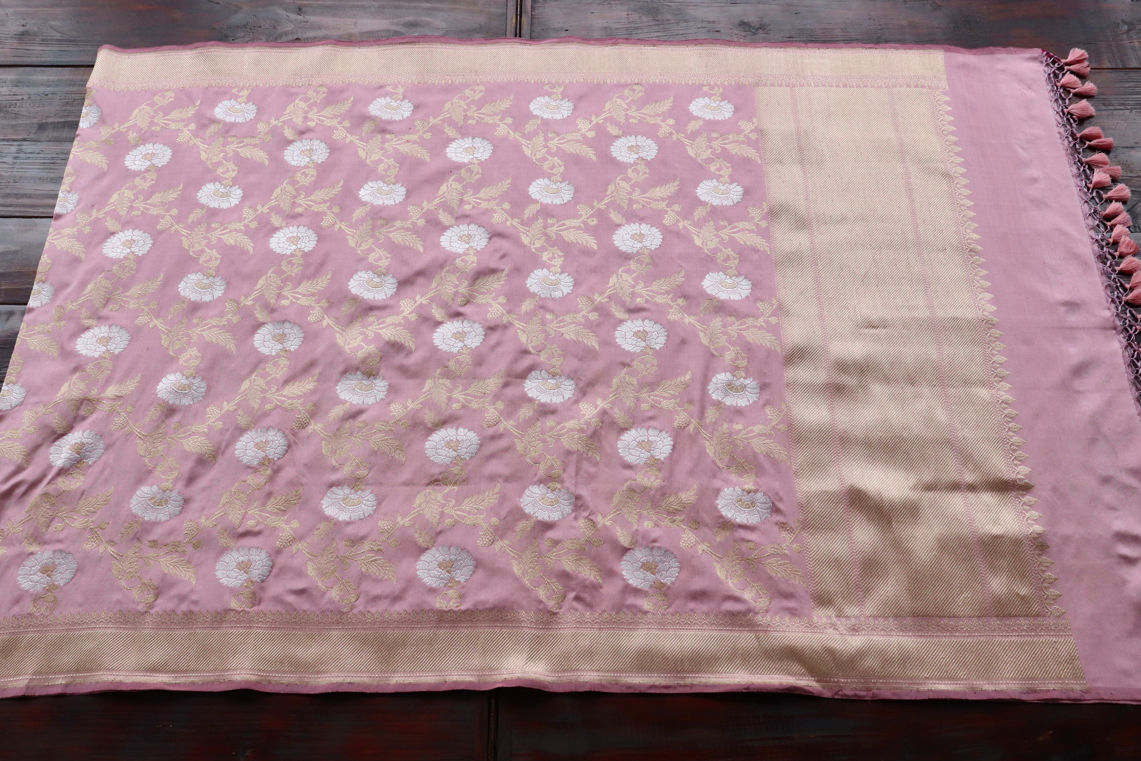 Salmon Pink Jangla Pure Silk Handloom Banarasi Dupatta