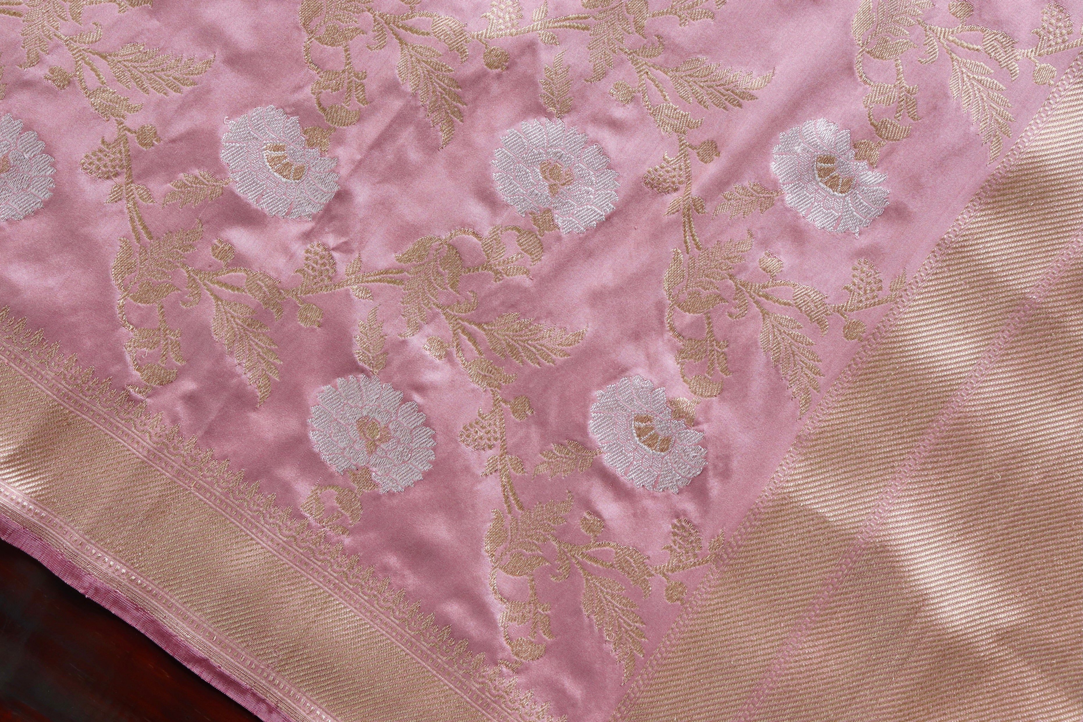 Salmon Pink Jangla Pure Silk Handloom Banarasi Dupatta