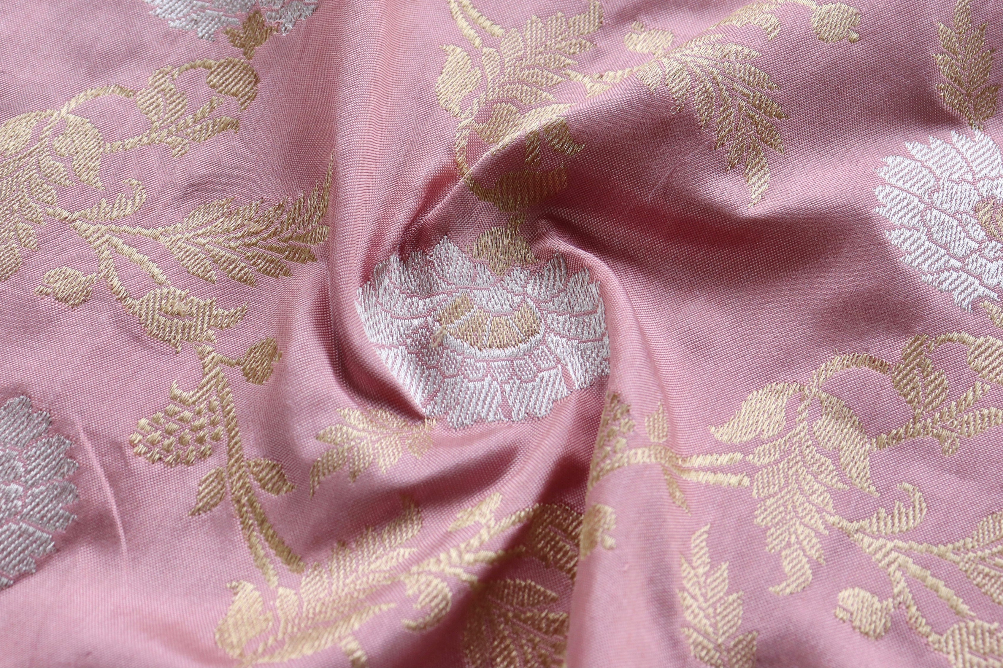 Salmon Pink Jangla Pure Silk Handloom Banarasi Dupatta