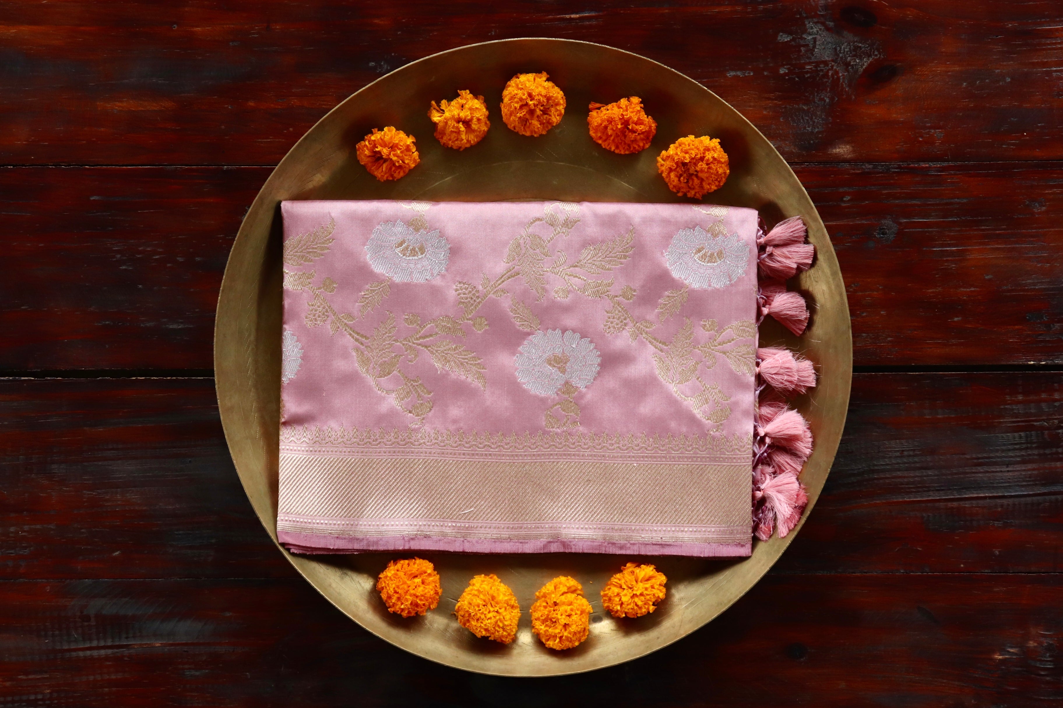 Salmon Pink Jangla Pure Silk Handloom Banarasi Dupatta