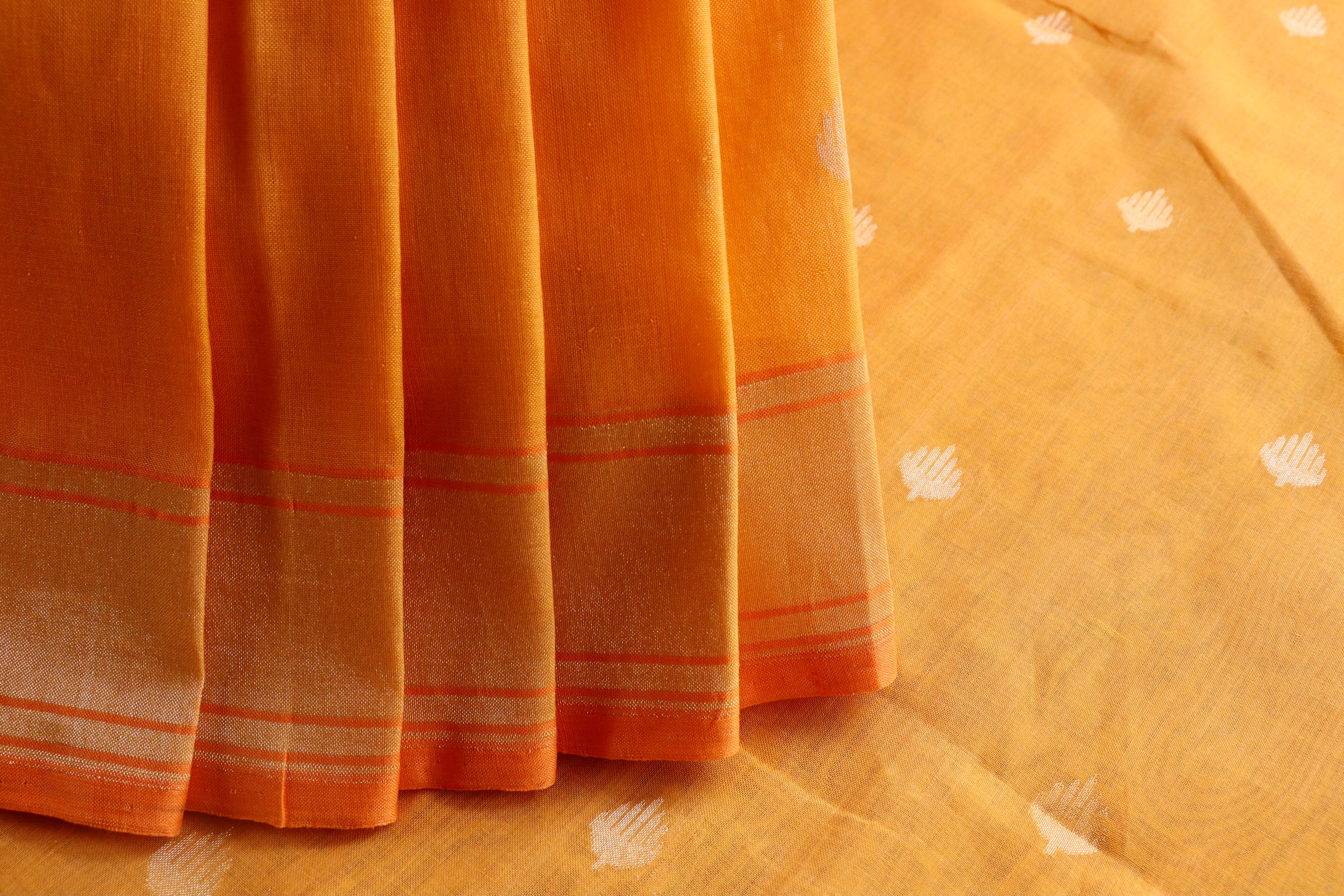 Sunset Yellow Cotton Banarasi Handloom Saree