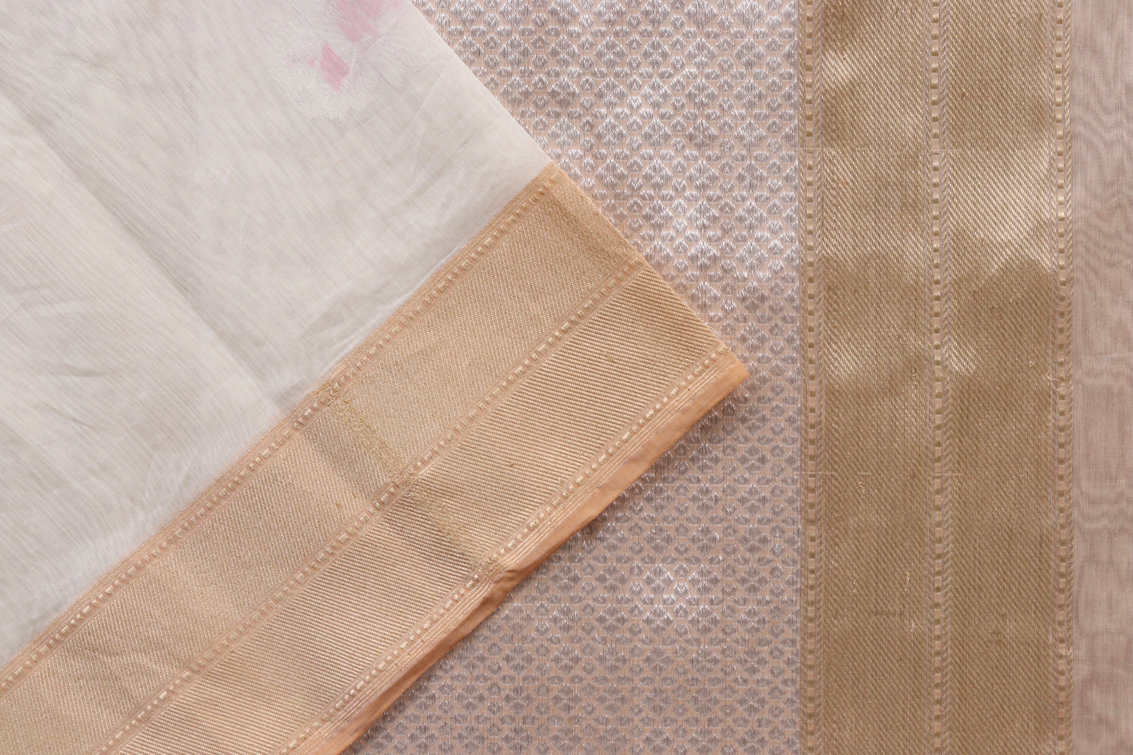 White Kadhua Organza By Cotton Handloom Banarasi Saree