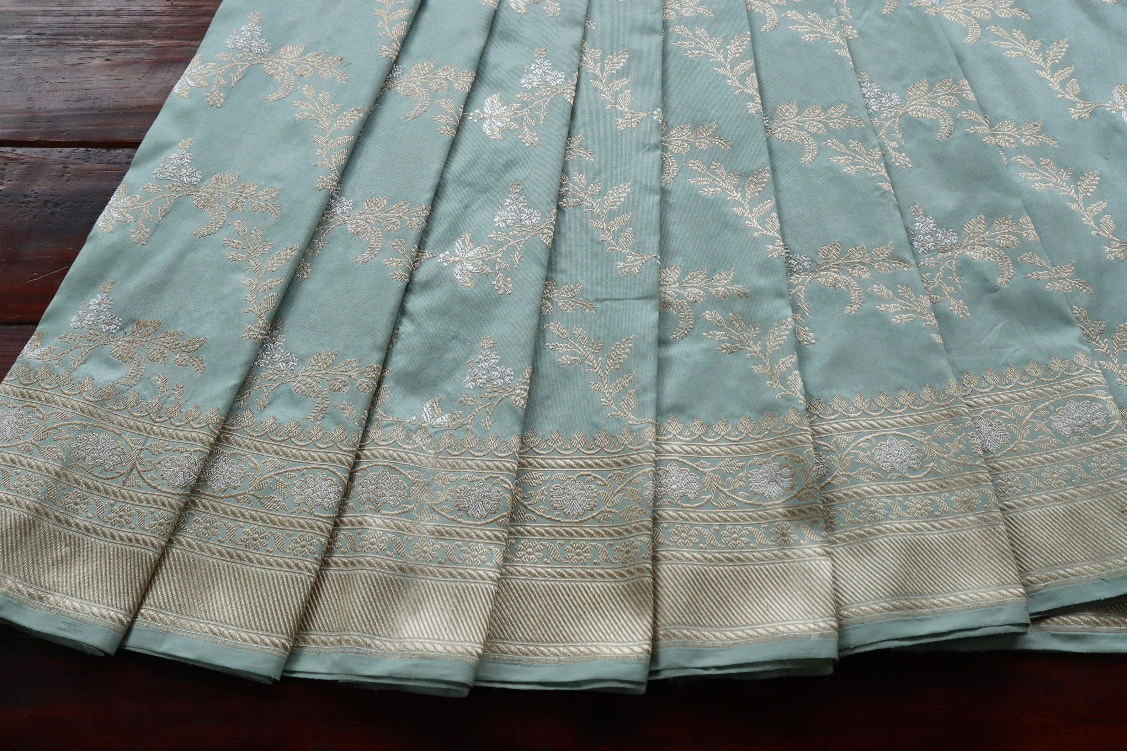 Sky Blue Kadhua Phool Jangla Katan Silk Saree