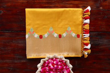 Yellow Floral Border Pure Silk Banarasi Saree | Stuti Weaves