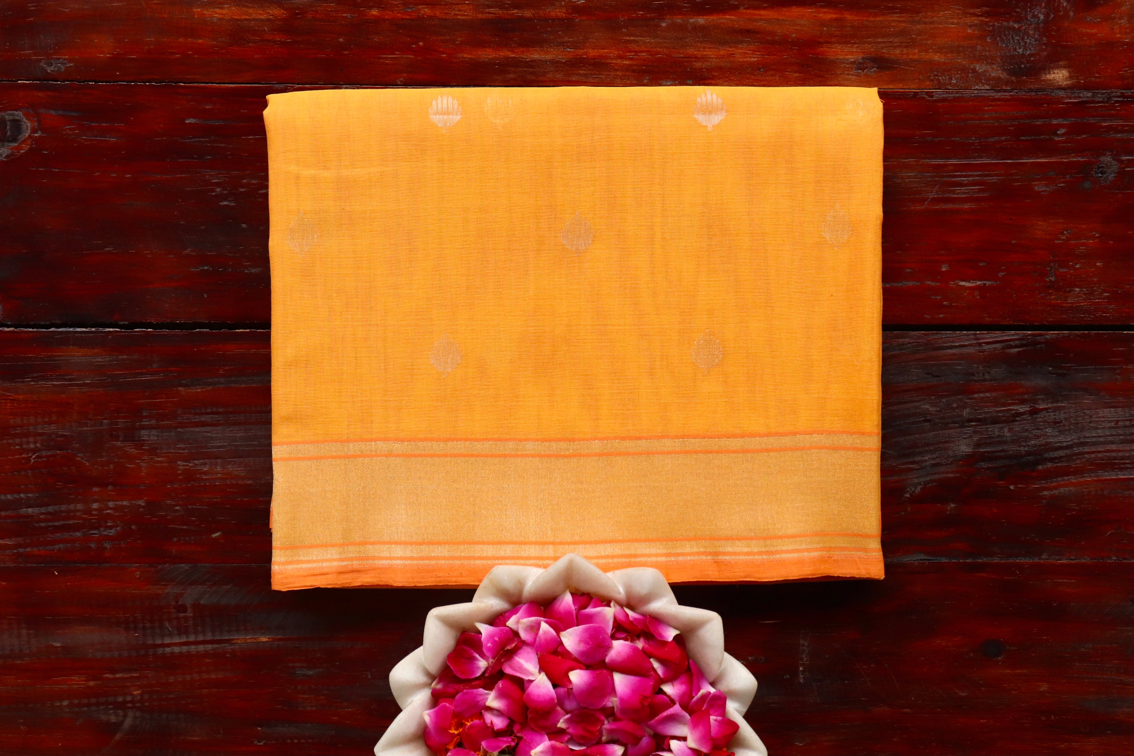 Sunset Yellow Cotton Banarasi Handloom Saree
