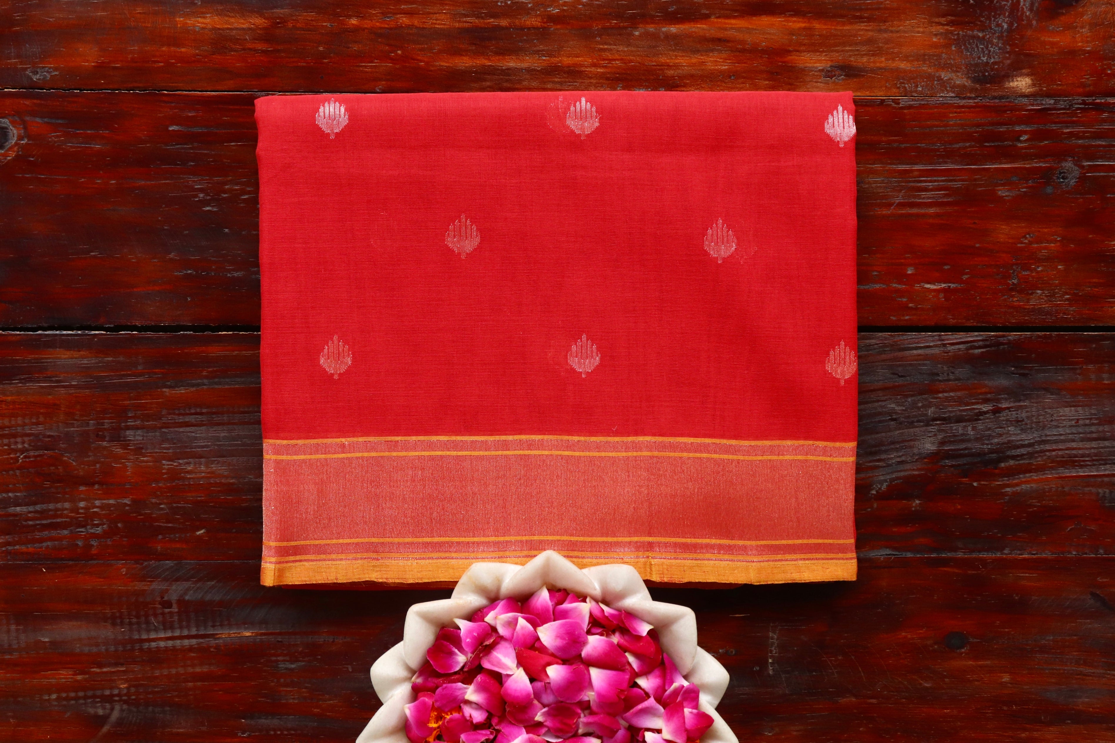 Red Cotton Banarasi Handloom Saree