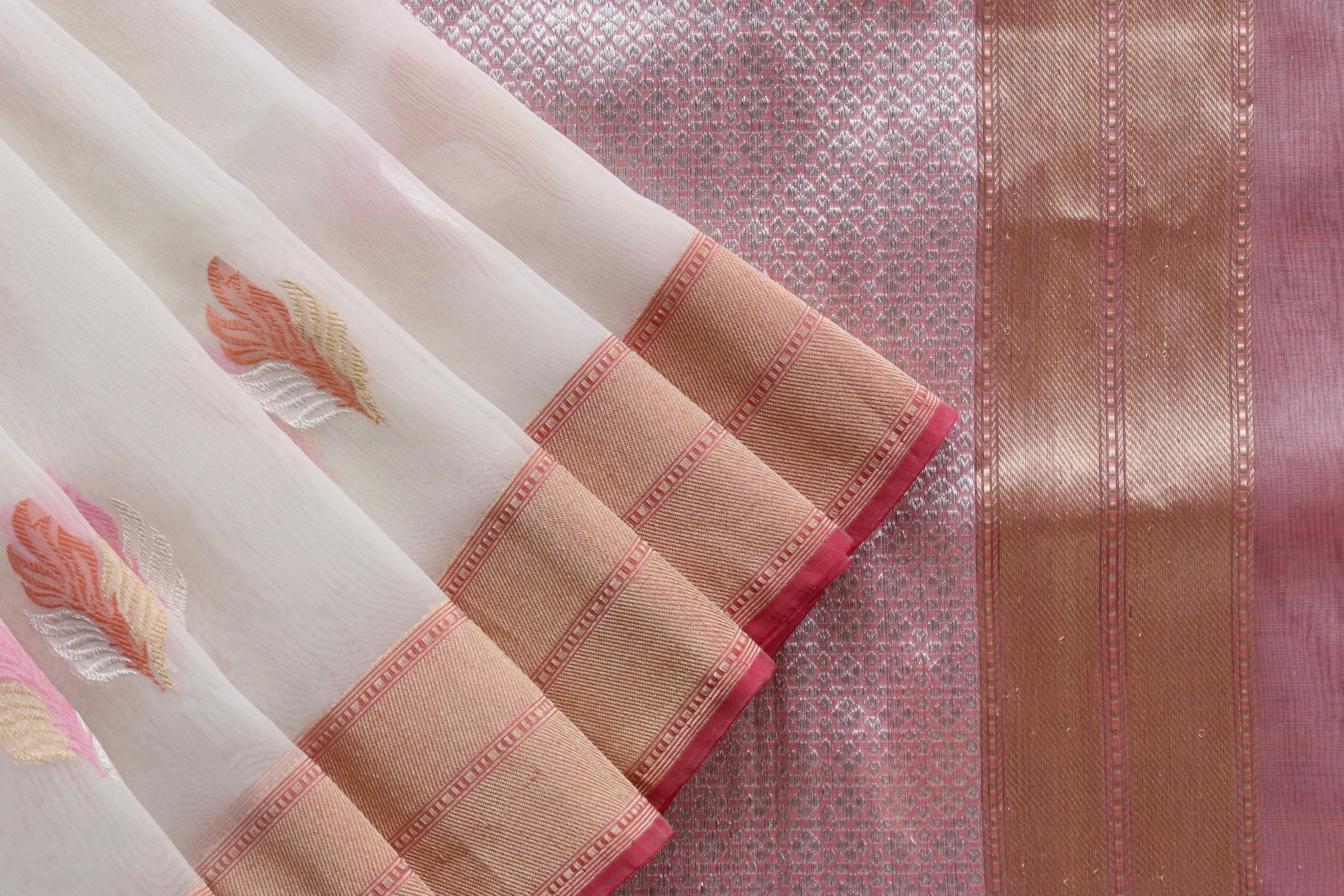 White Kadhua Organza Handloom Banarasi Saree