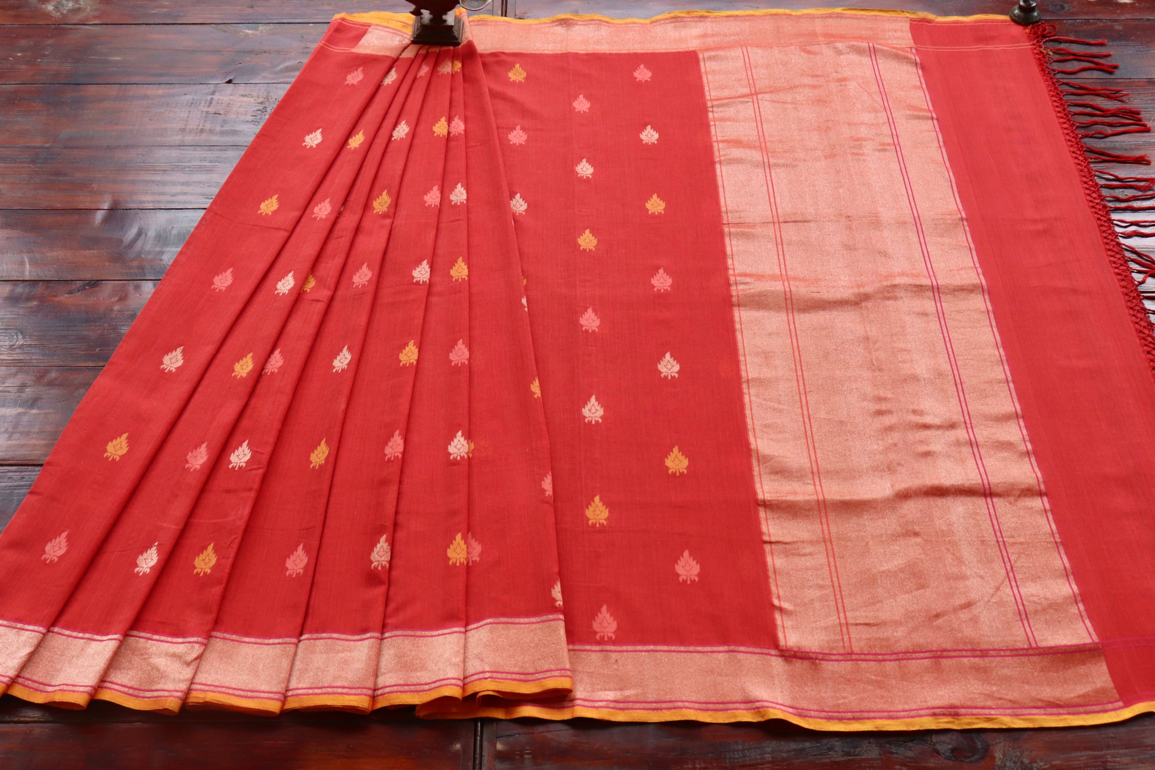 Red Cotton Banarasi Handloom Saree