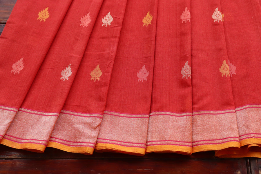 Red Cotton Banarasi Handloom Saree