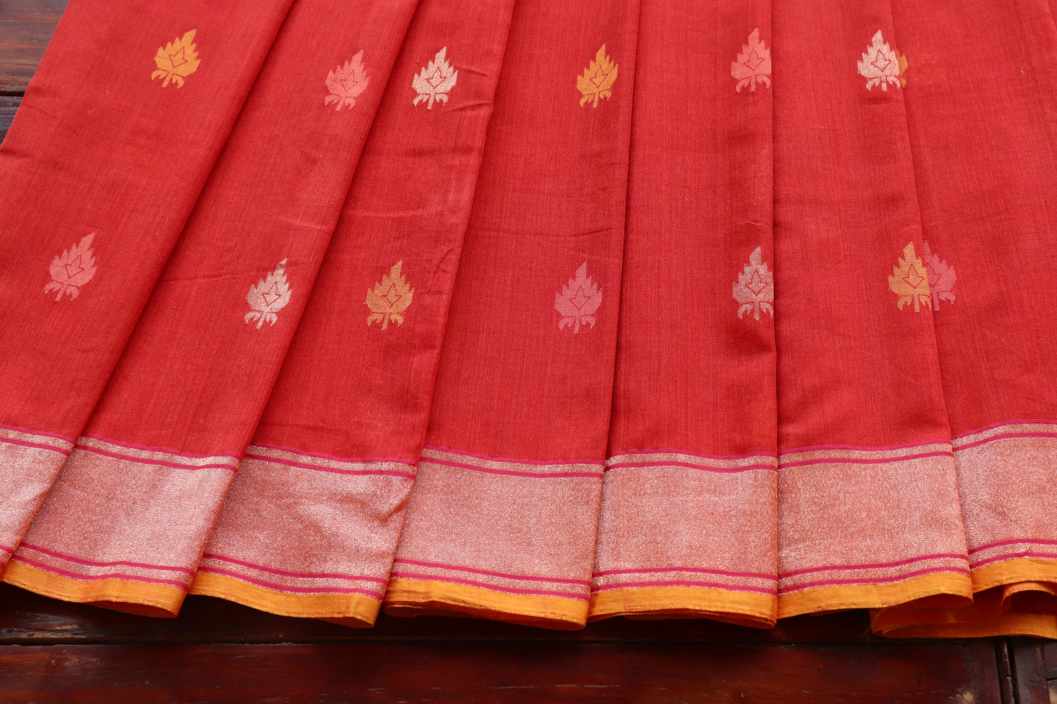Red Cotton Banarasi Handloom Saree