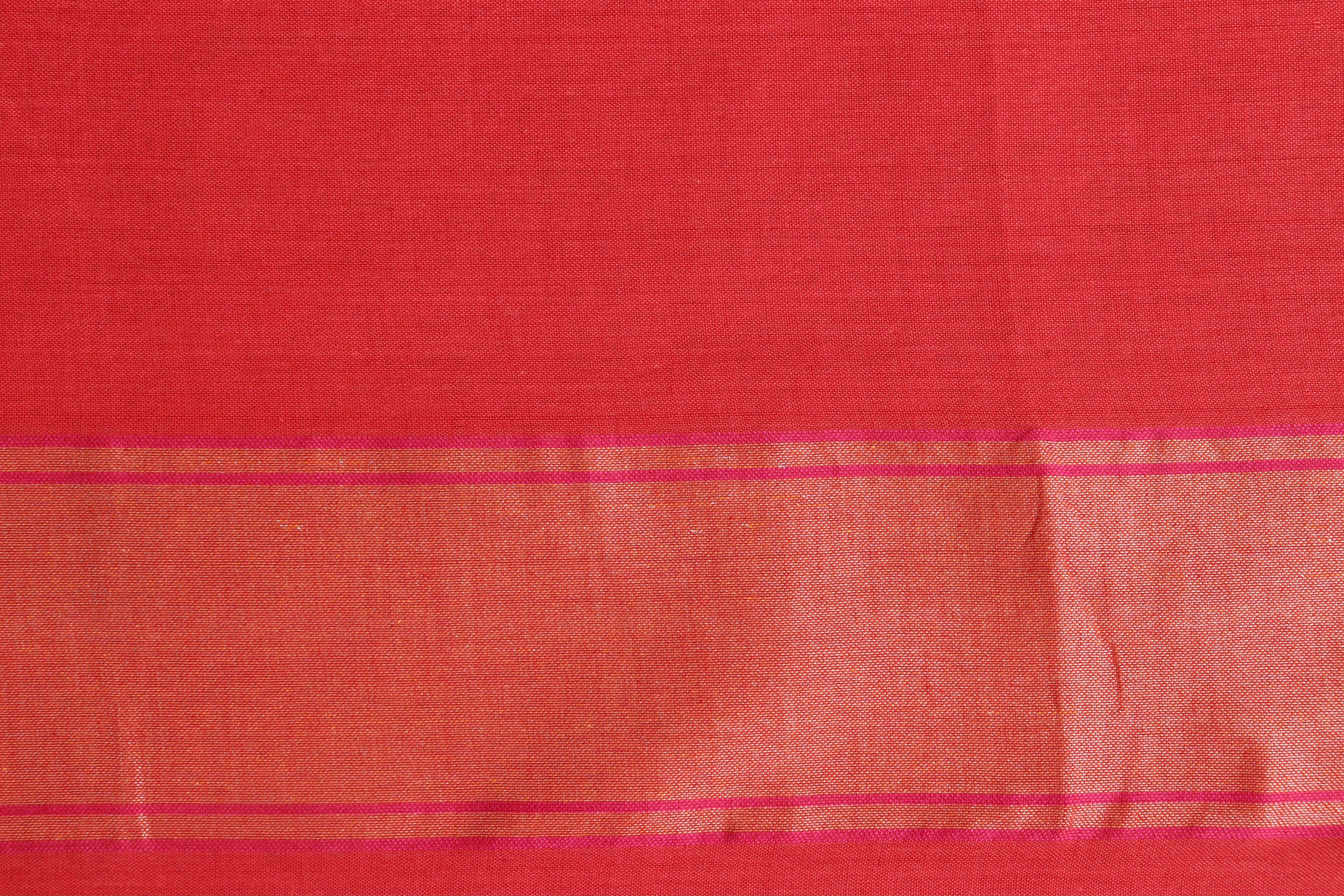 Red Cotton Banarasi Handloom Saree