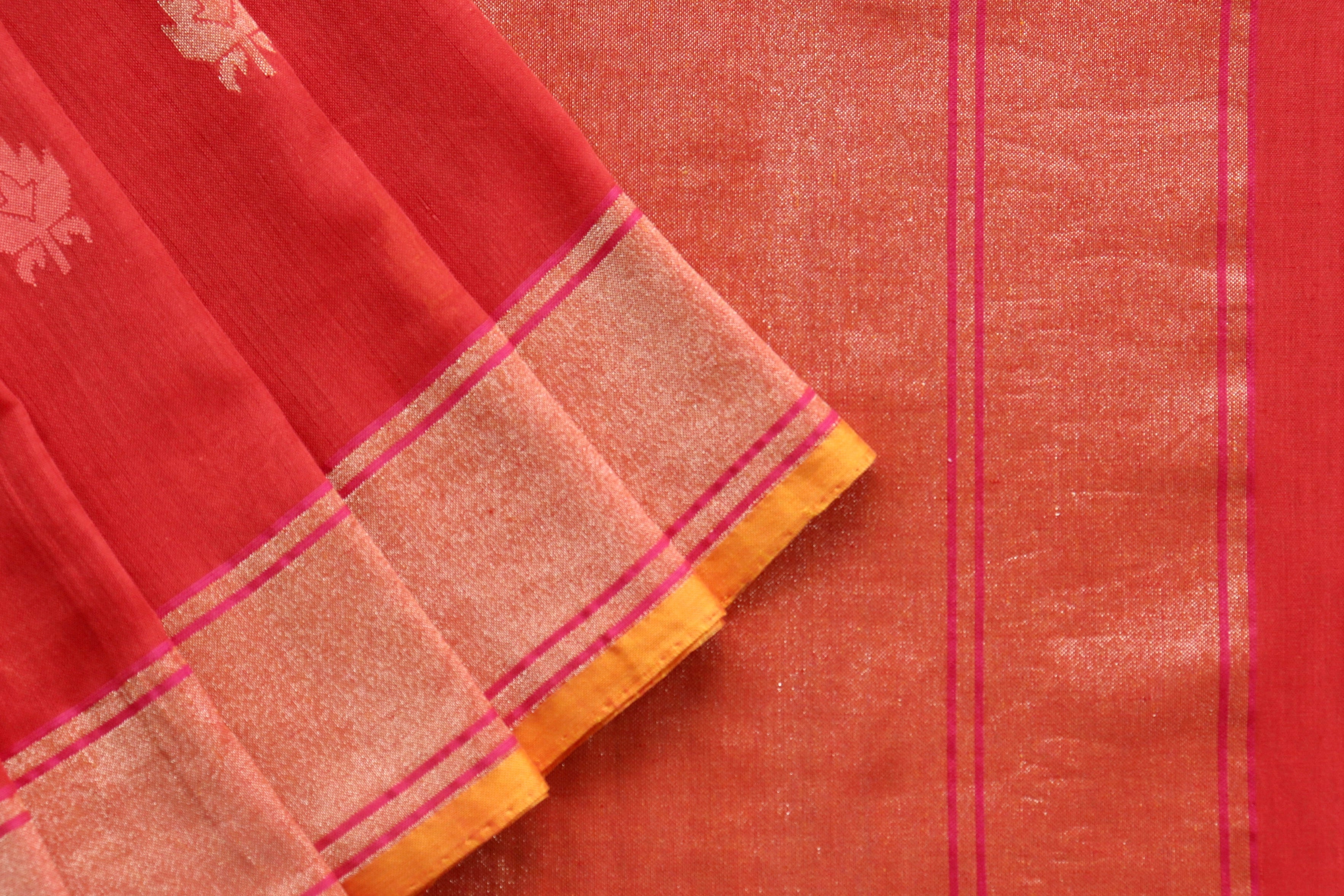 Red Cotton Banarasi Handloom Saree