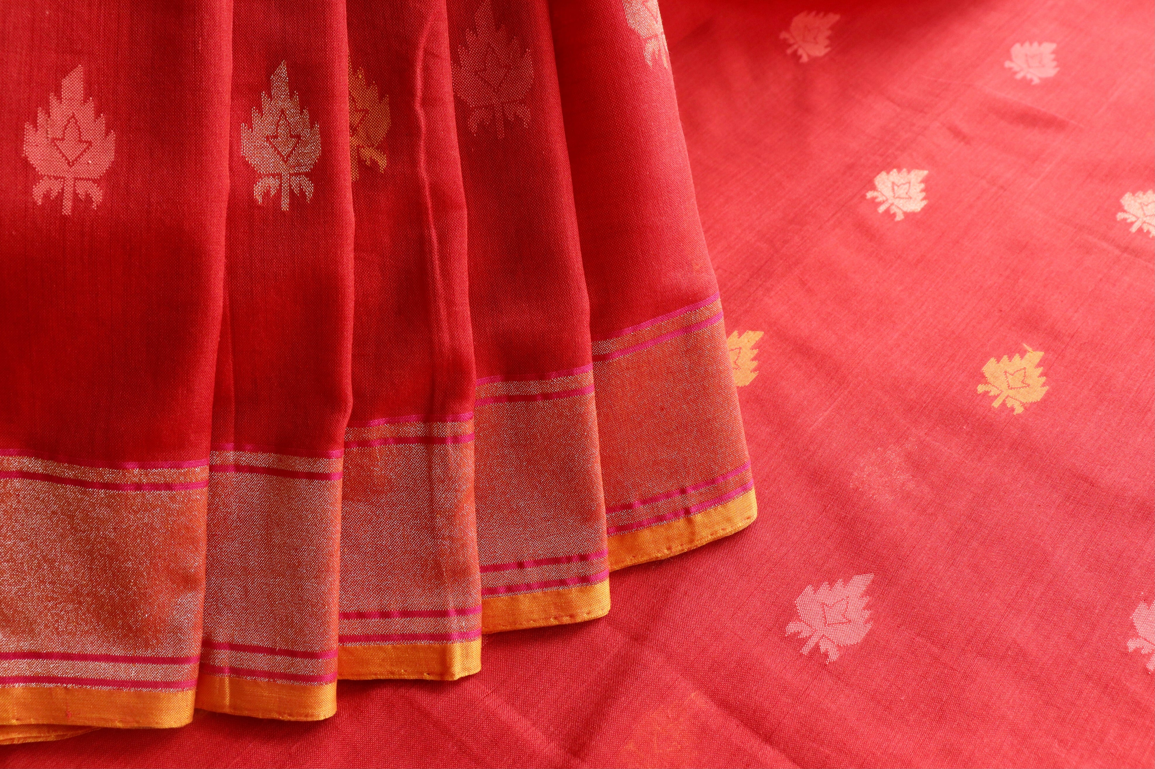 Red Cotton Banarasi Handloom Saree