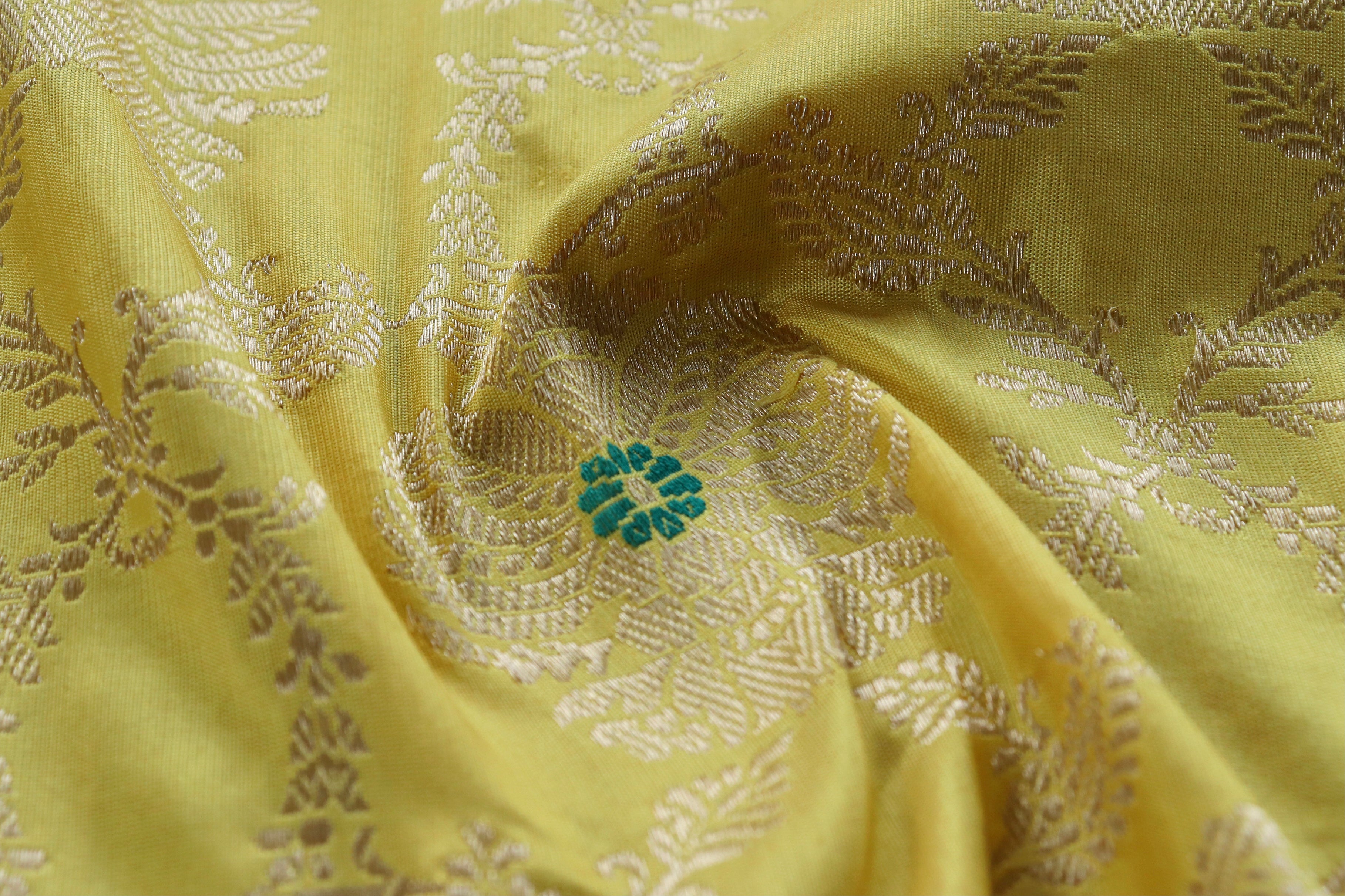 Yellow Jangla Pure Silk Handloom Banarasi Saree