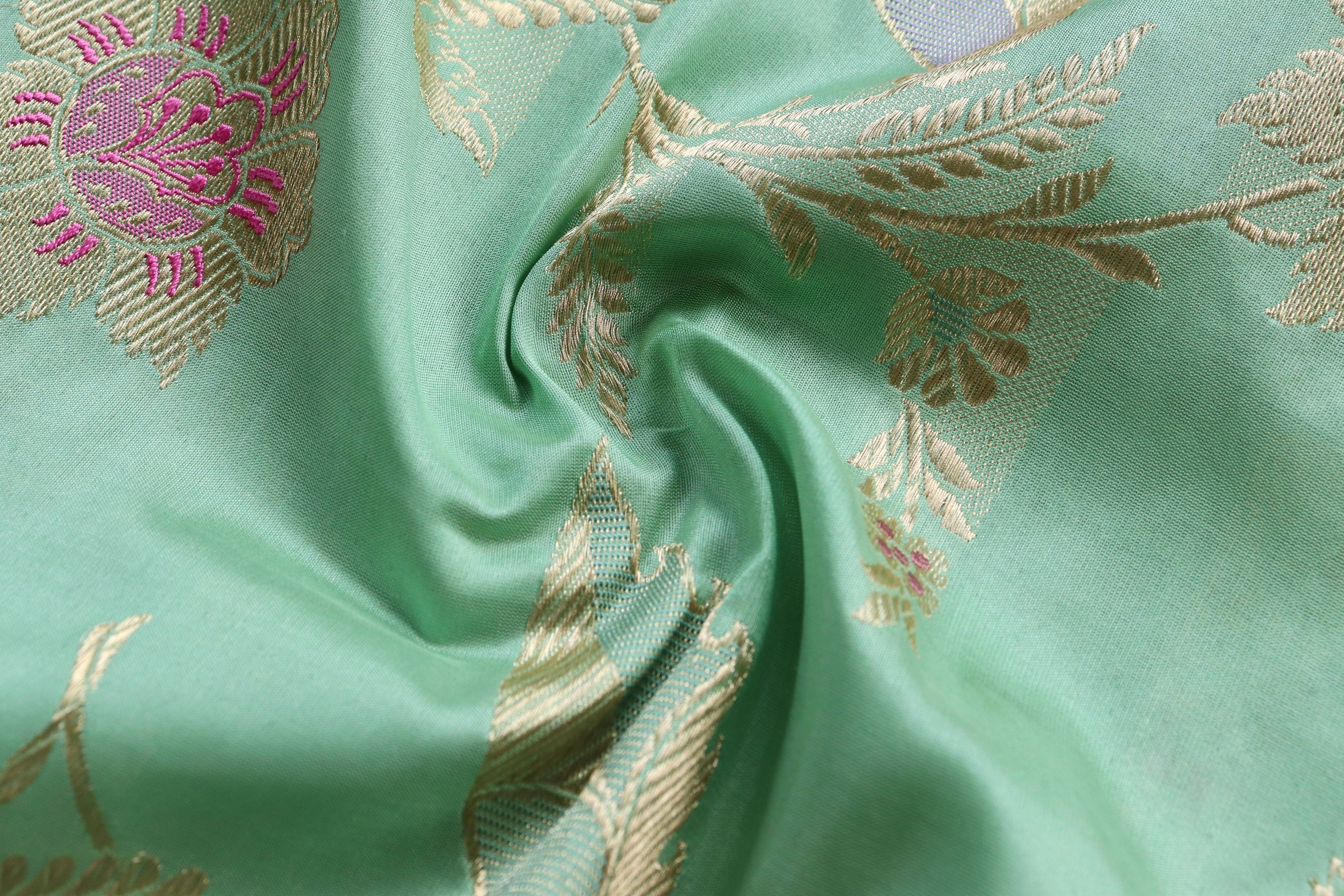 Lime Green Meenadar Pure Silk Handloom Banarasi Jangla Saree