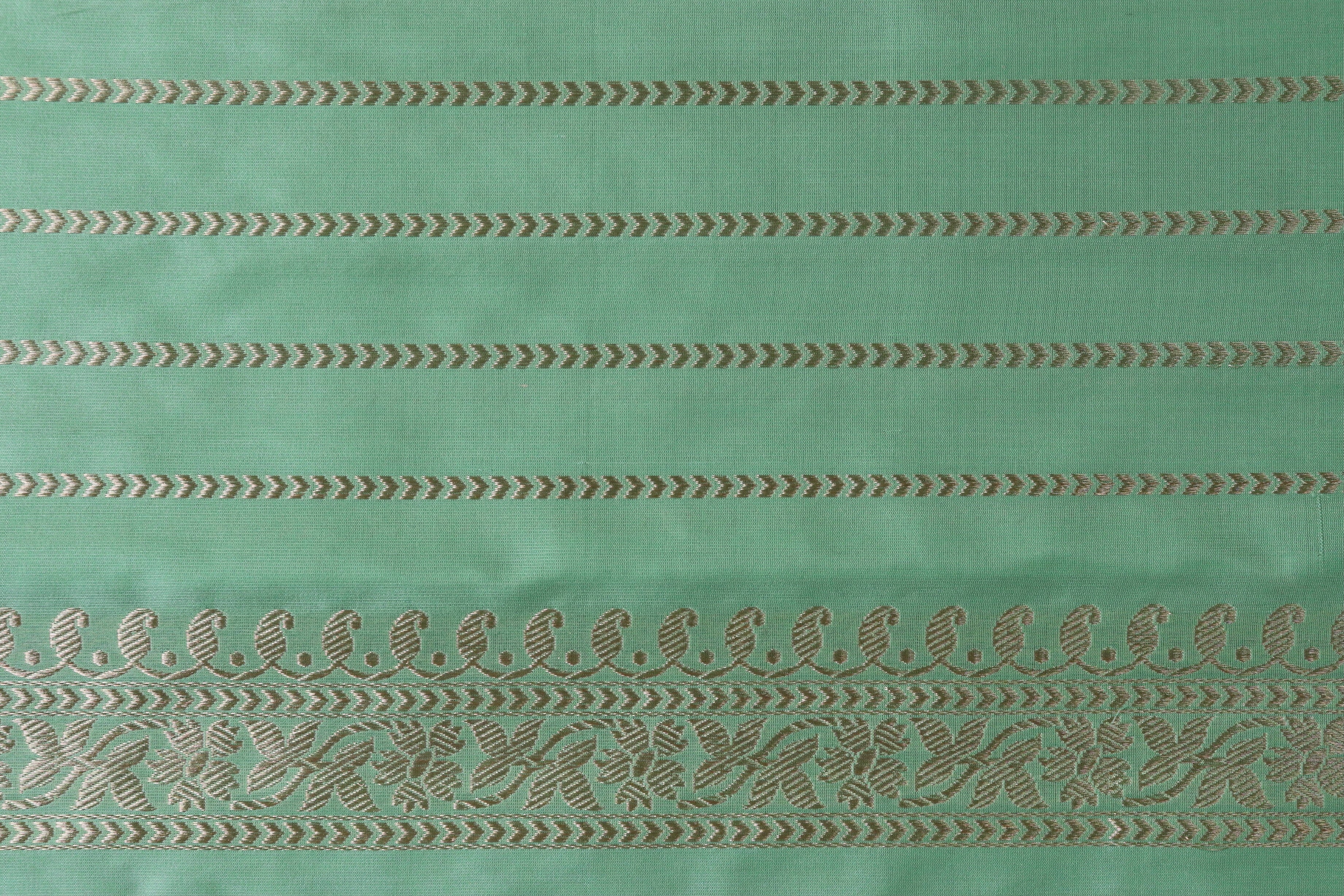 Lime Green Meenadar Pure Silk Handloom Banarasi Jangla Saree