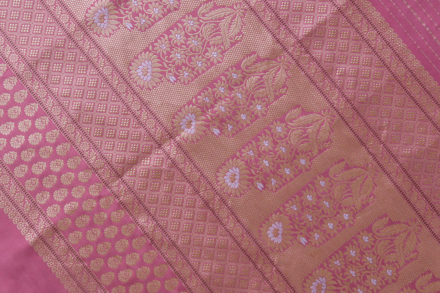 Rose Pink Peacock Motif Pure Silk Banarasi Saree | Stuti Weaves