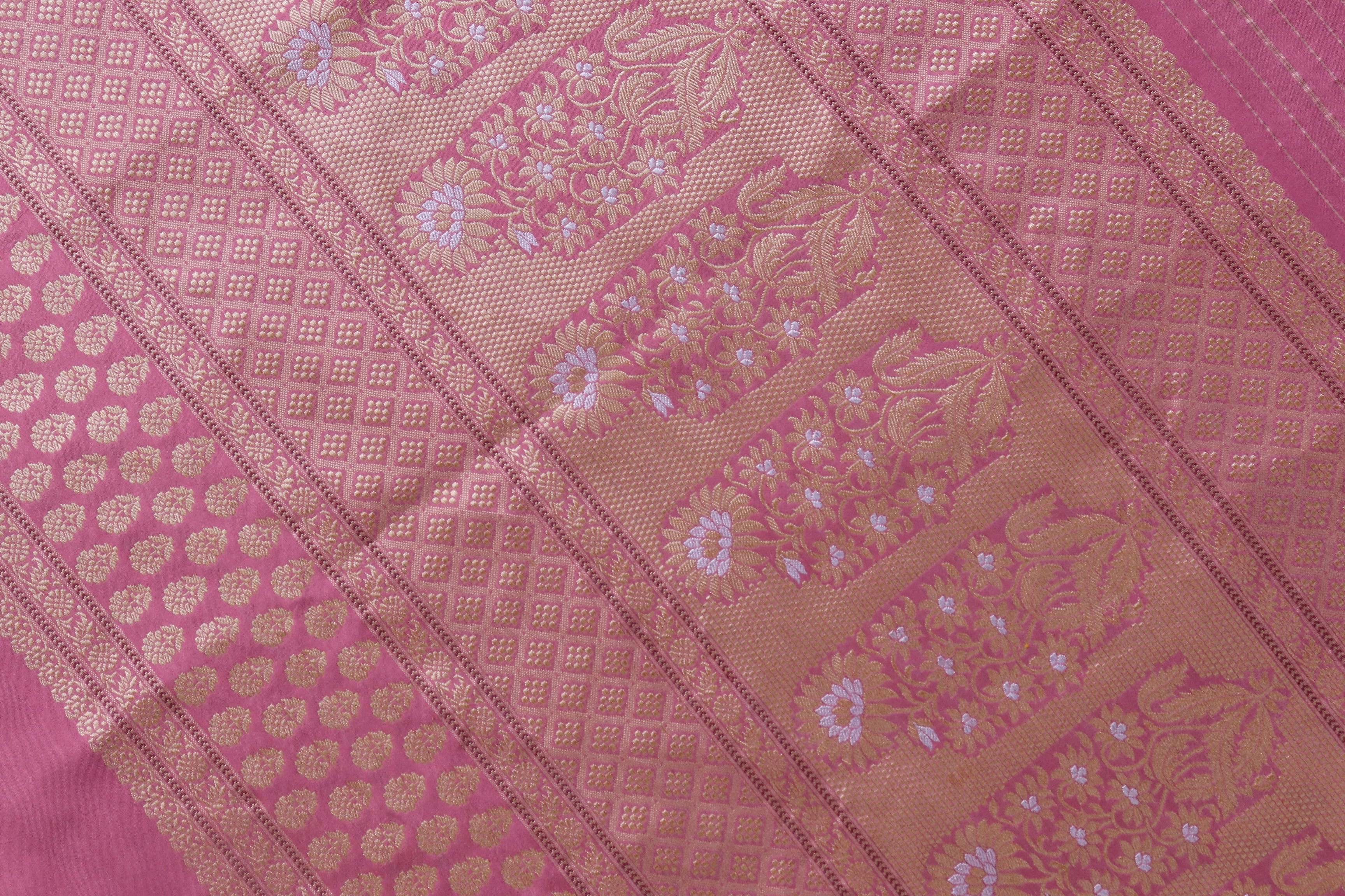 Rose Pink Peacock Motif Pure Silk Handloom Banarasi Saree