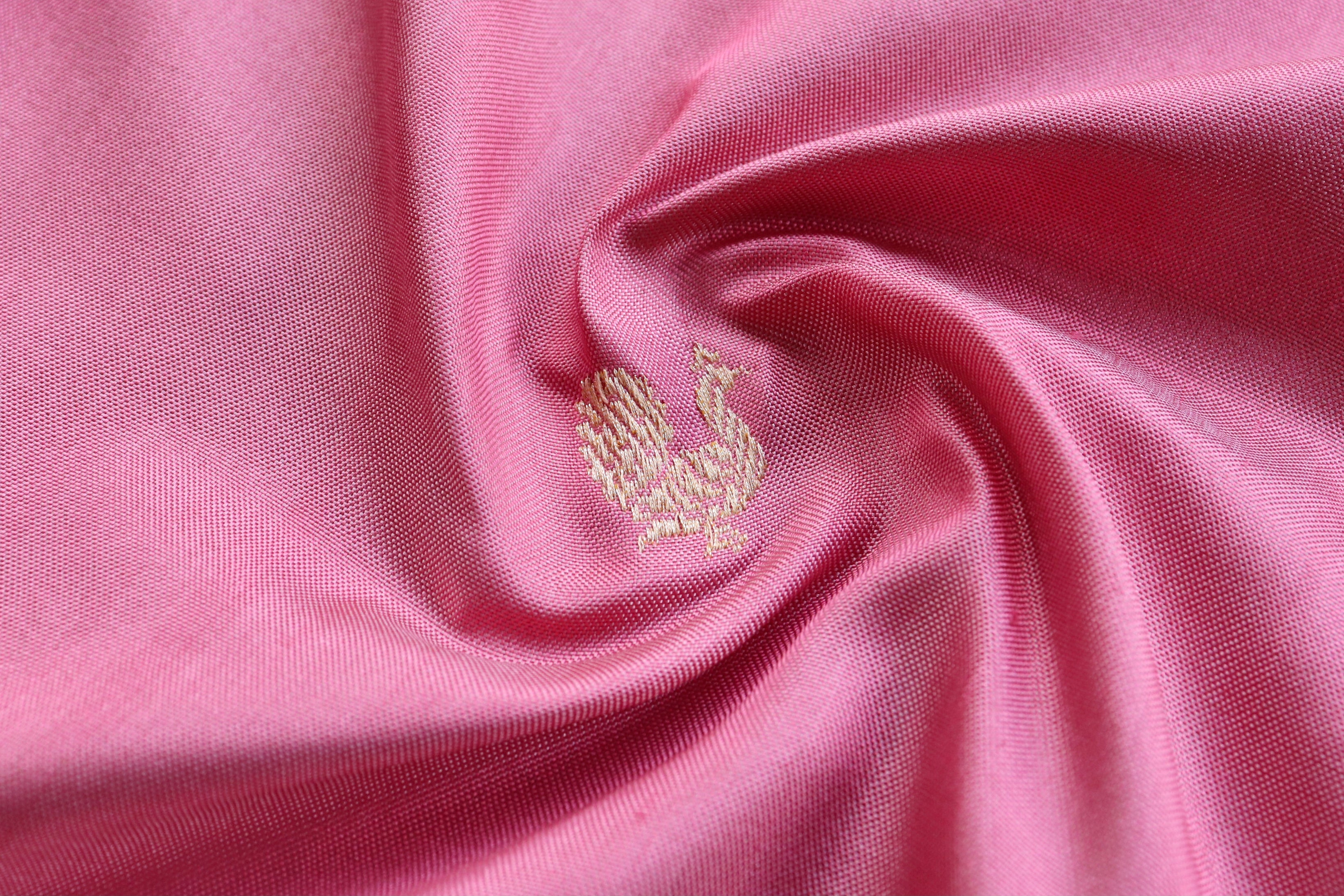 Rose Pink Peacock Motif Pure Silk Handloom Banarasi Saree