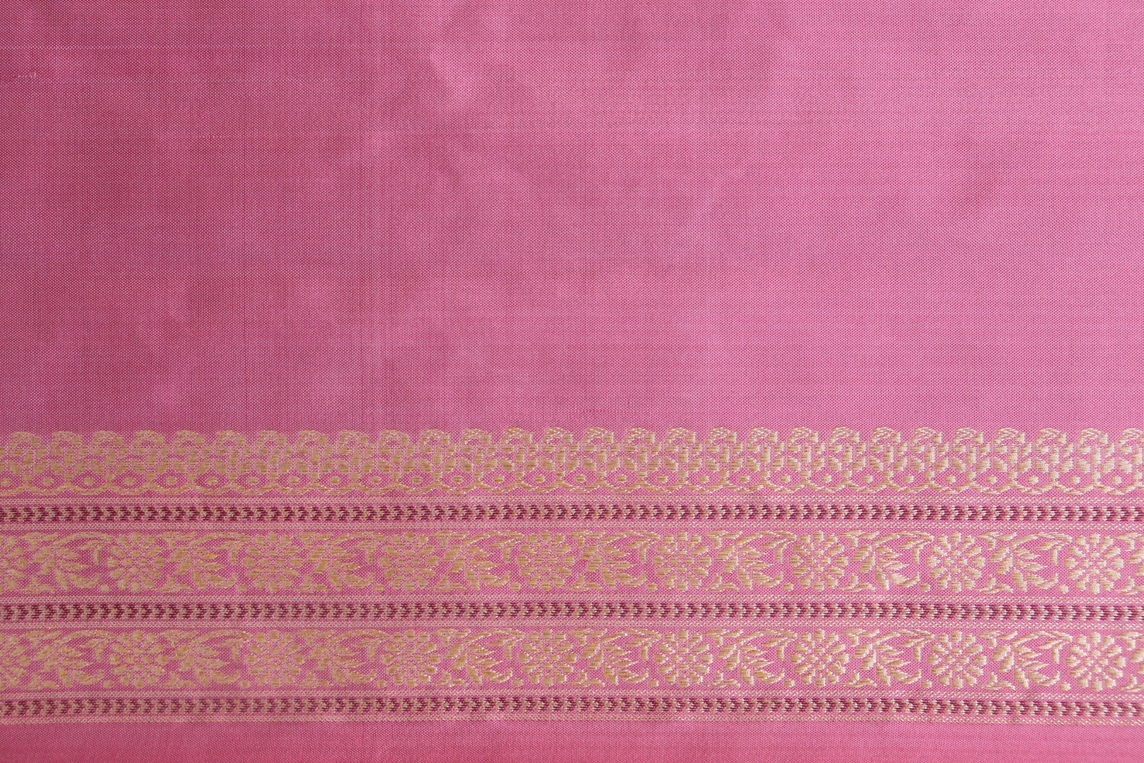 Rose Pink Peacock Motif Pure Silk Handloom Banarasi Saree