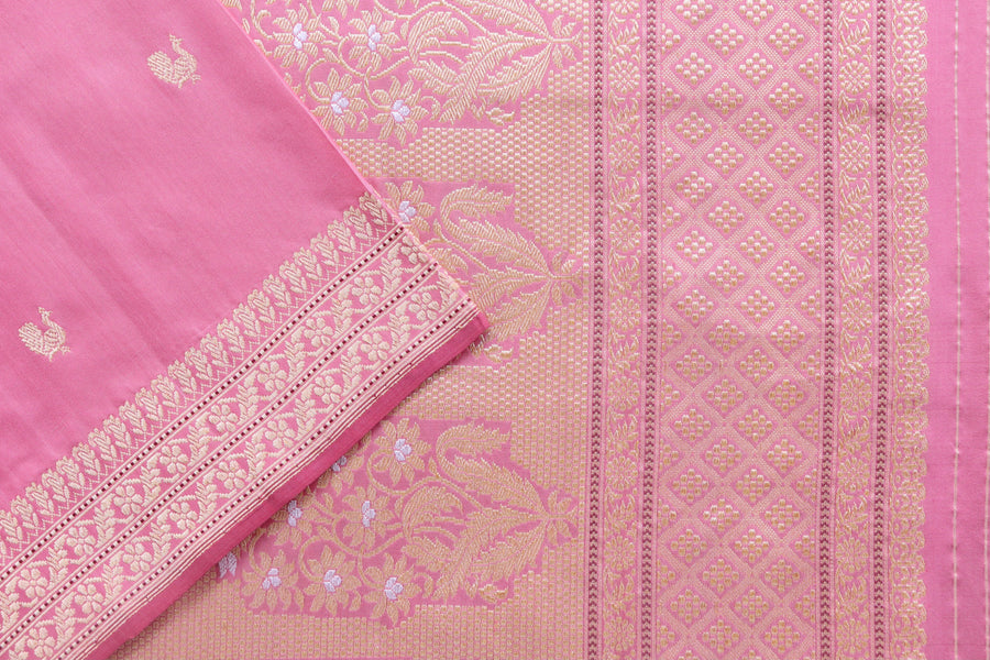 Rose Pink Peacock Motif Pure Silk Banarasi Saree | Stuti Weaves