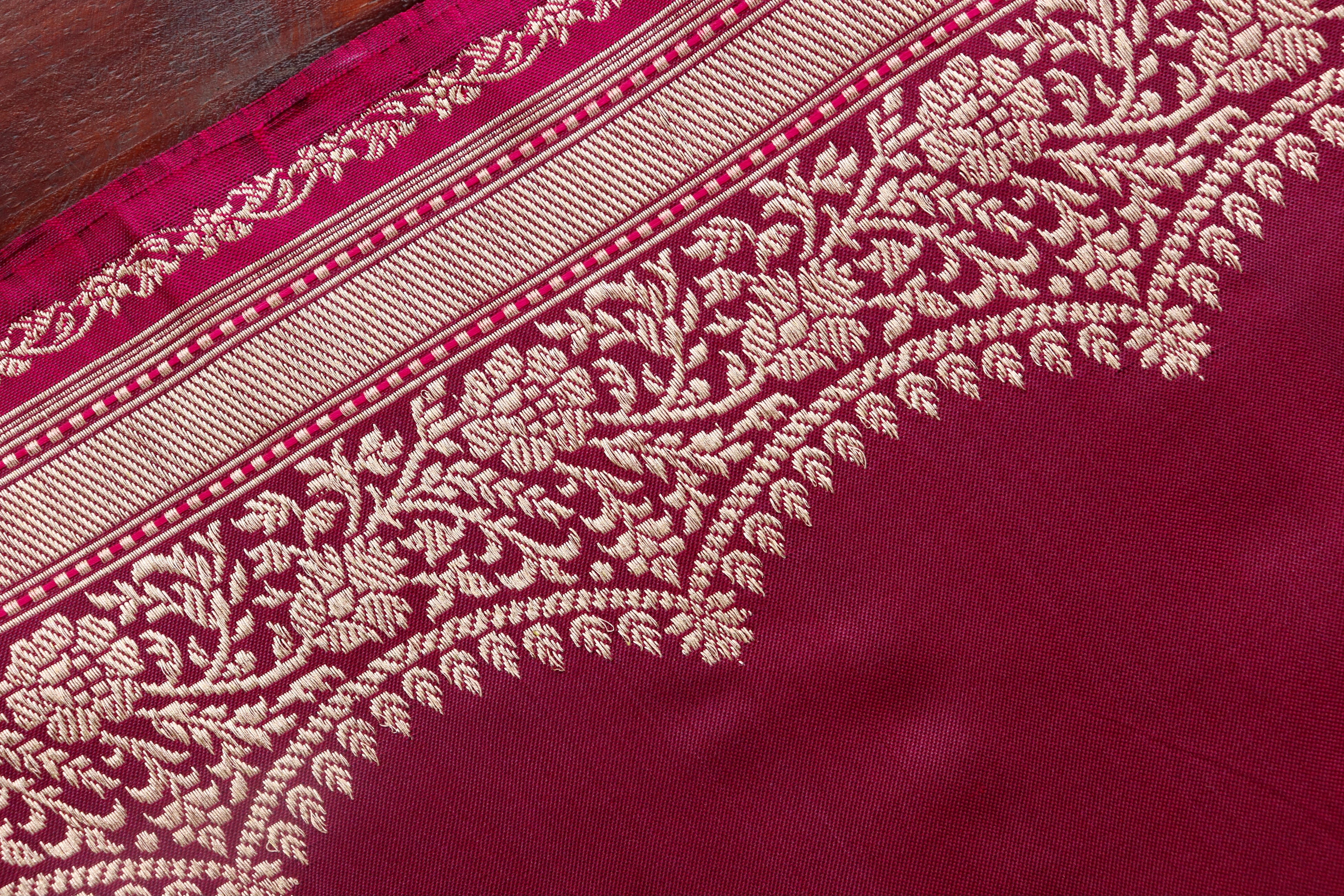 Burgundy Butterfly Motif Pure Silk Handloom Banarasi Saree