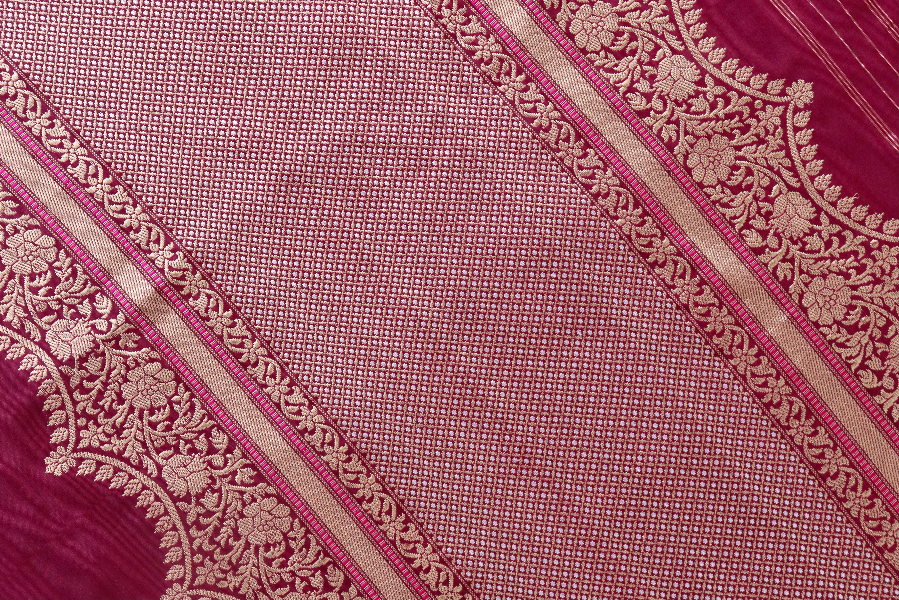 Burgundy Butterfly Motif Pure Silk Handloom Banarasi Saree