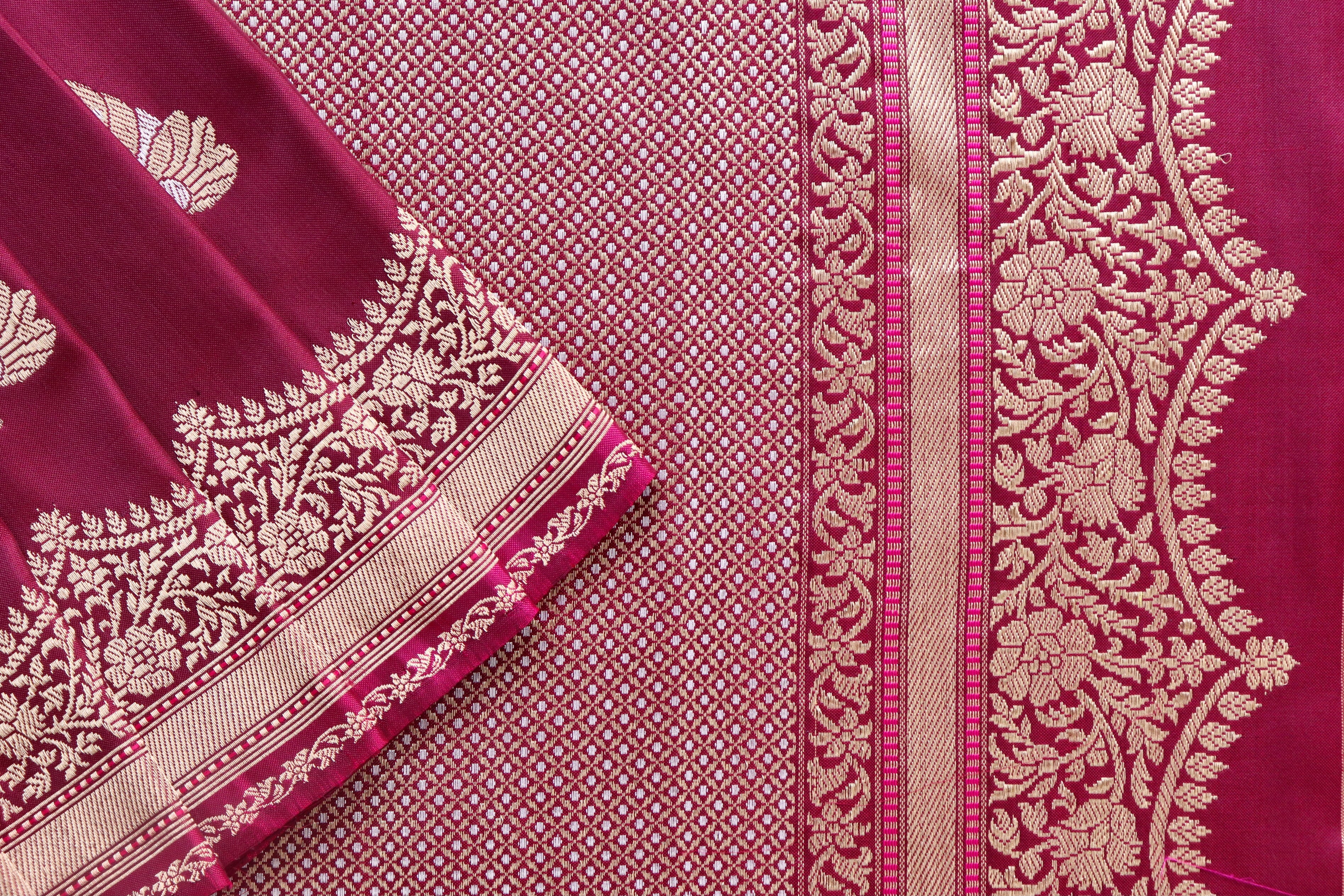 Burgundy Butterfly Motif Pure Silk Handloom Banarasi Saree