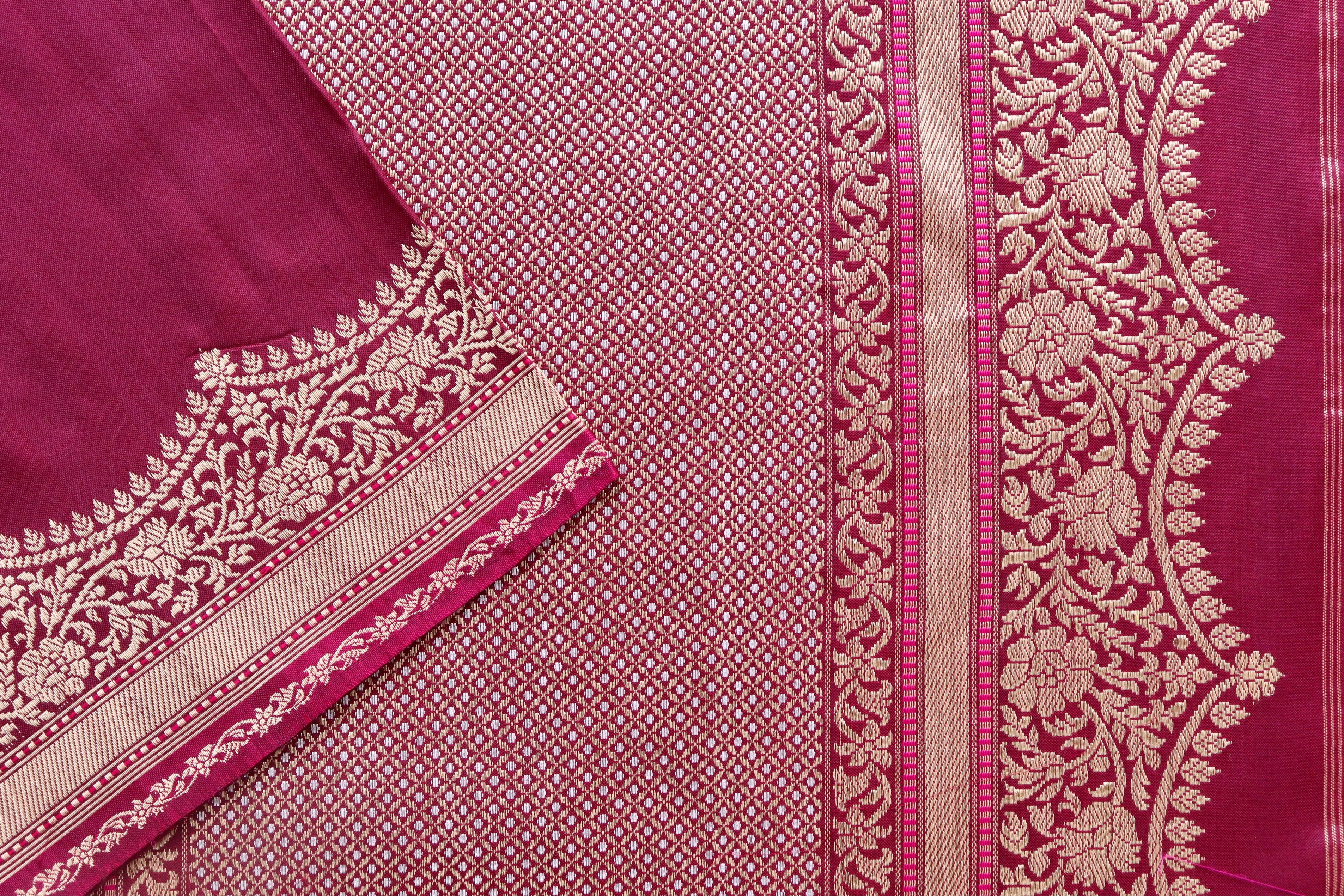 Burgundy Butterfly Motif Pure Silk Handloom Banarasi Saree