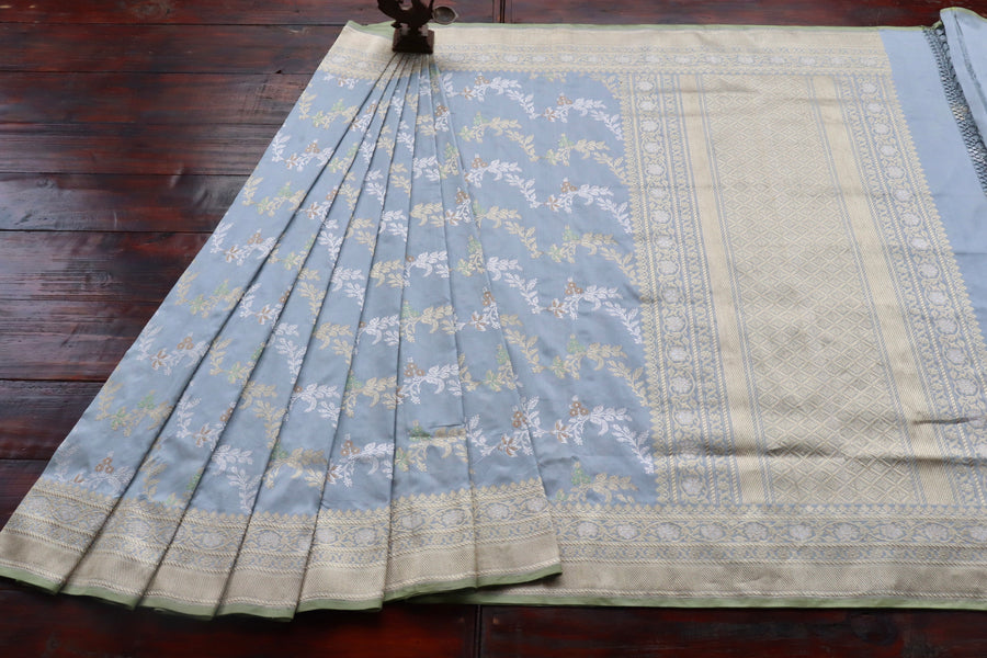 Grey Kadhua Phool Jangla Katan Silk Saree