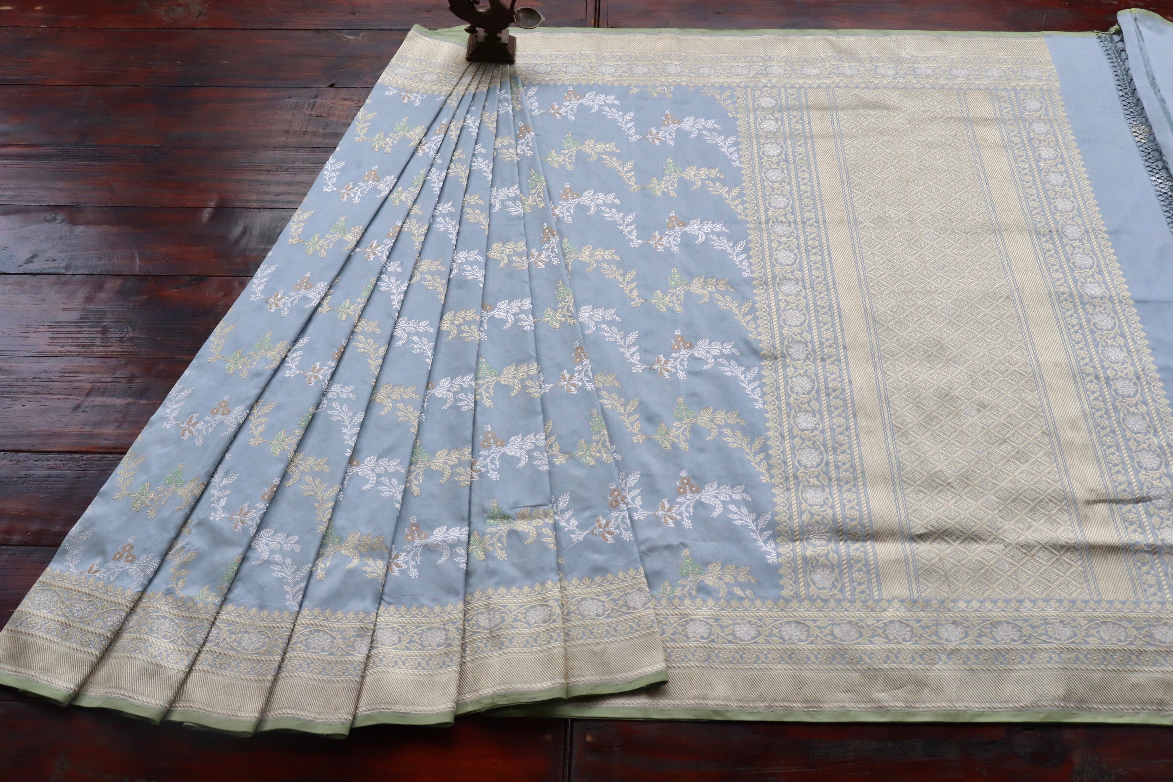 Grey Kadhua Phool Jangla Katan Silk Saree