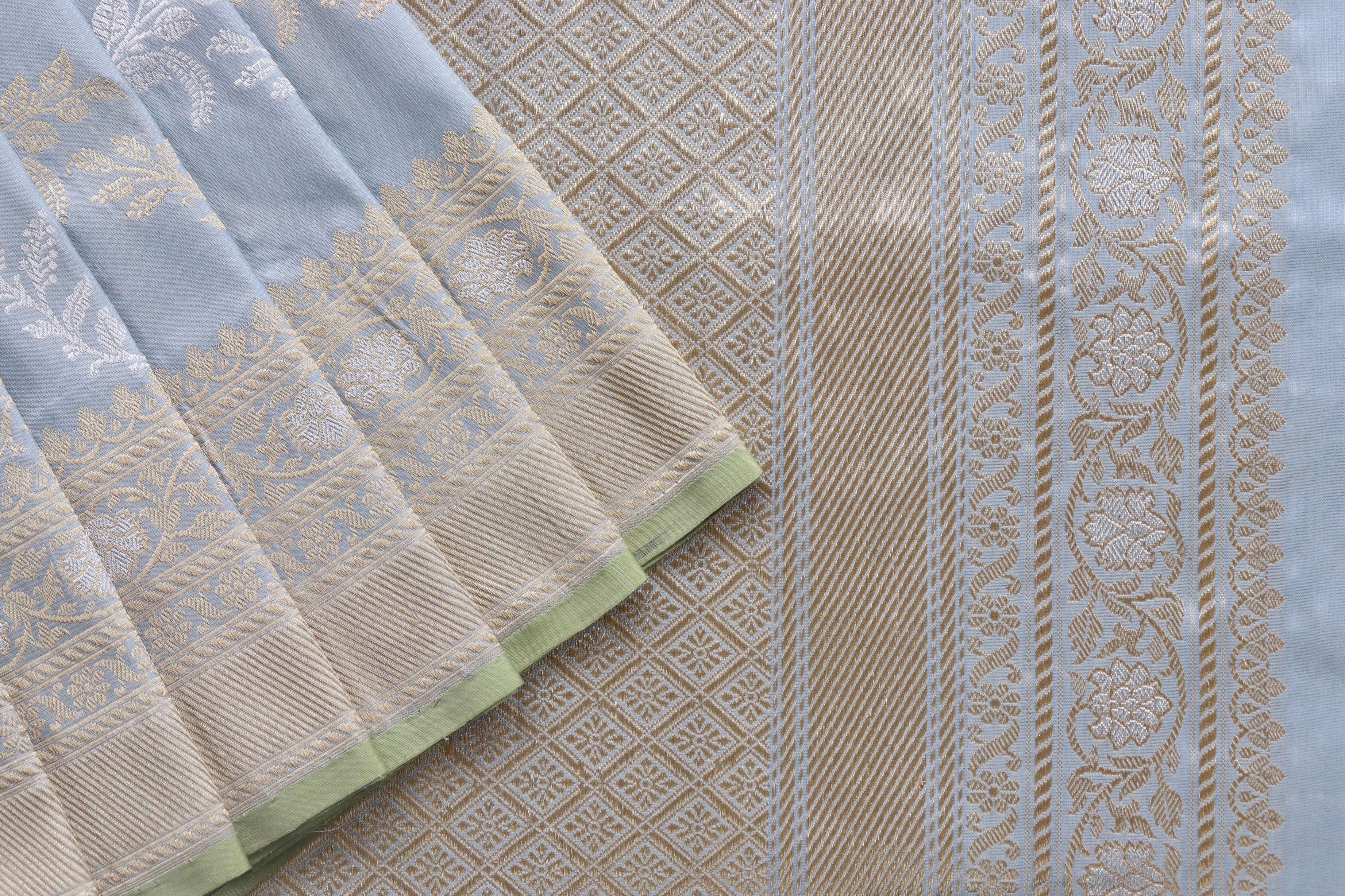 Grey Kadhua Phool Jangla Katan Silk Saree