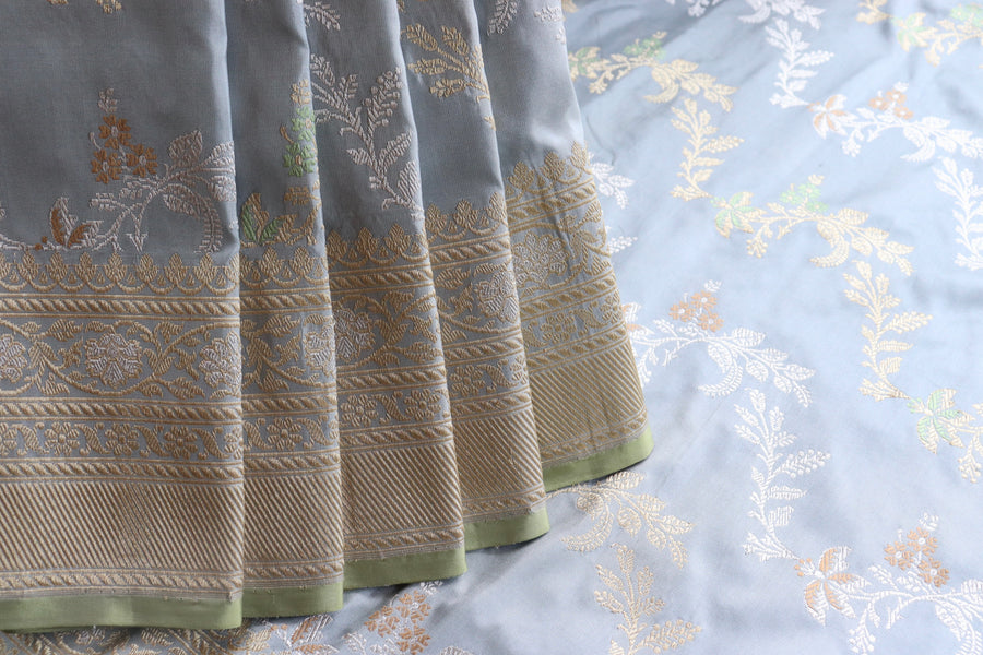 Grey Kadhua Phool Jangla Katan Silk Saree