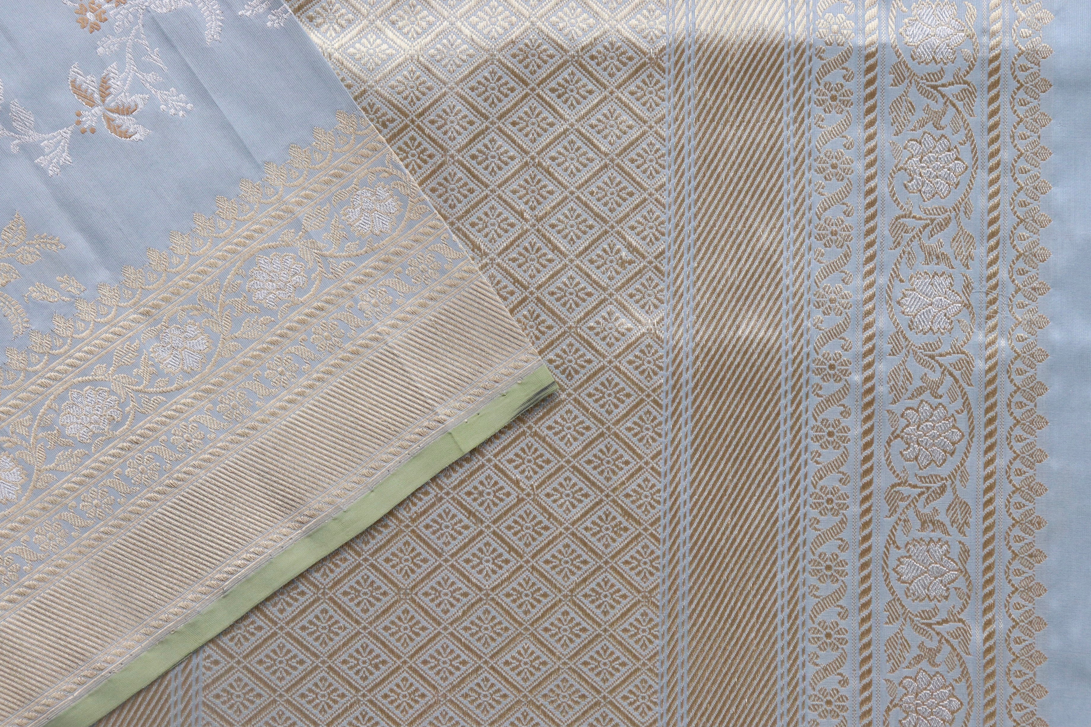 Grey Kadhua Phool Jangla Katan Silk Saree