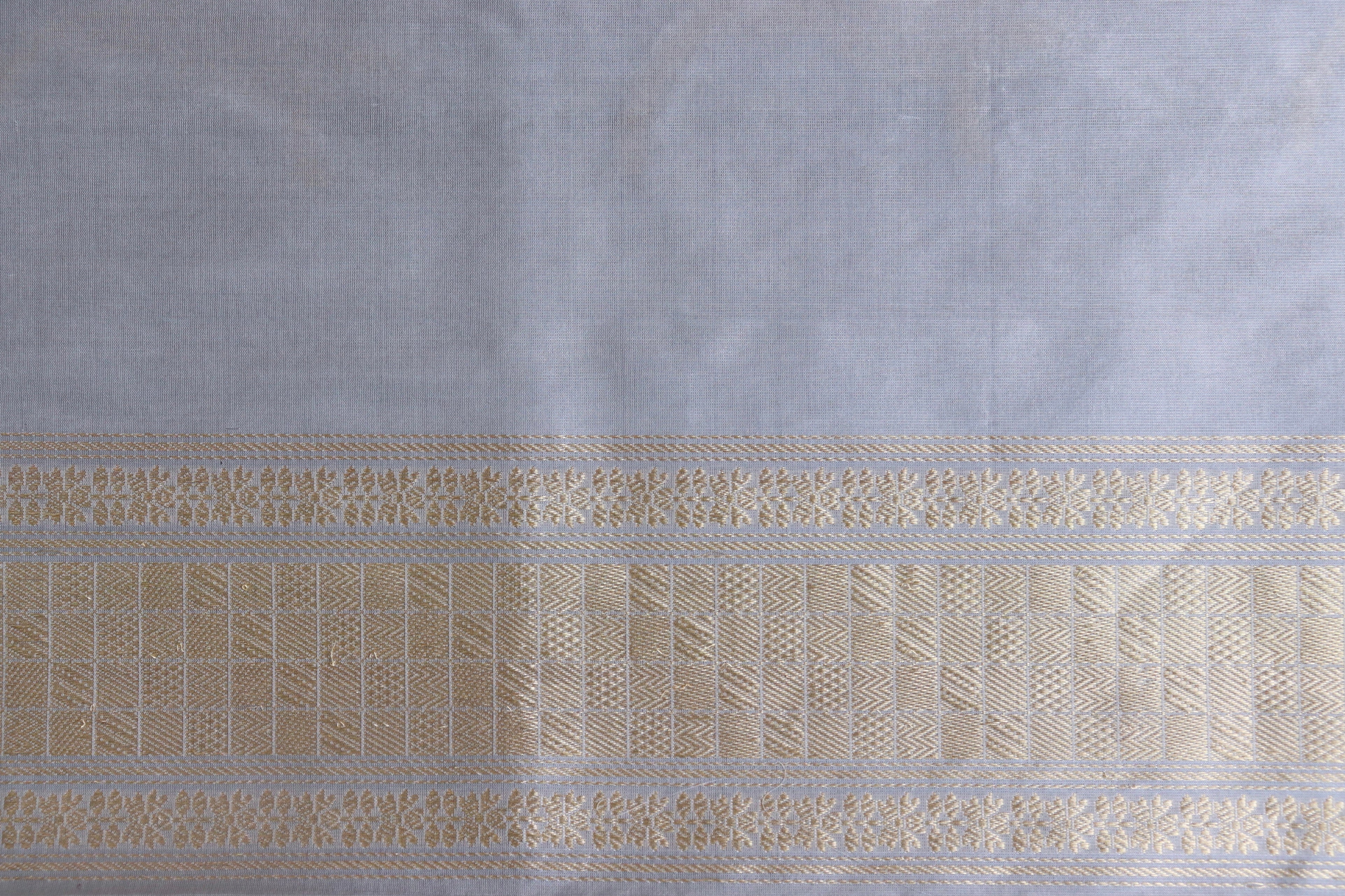 Grey Meenadar Pure Silk Handloom Banarasi Jangla Saree